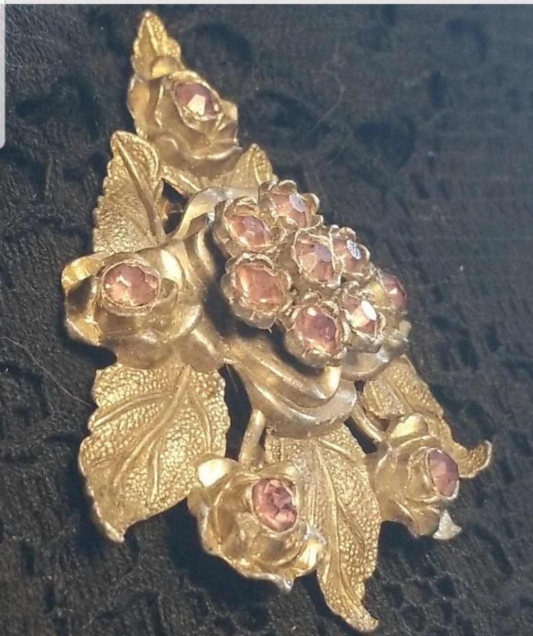 Little Nemo Antique Dress Clip, 3 Inch Signed, LN/25, Pink Rhinestones & Silver