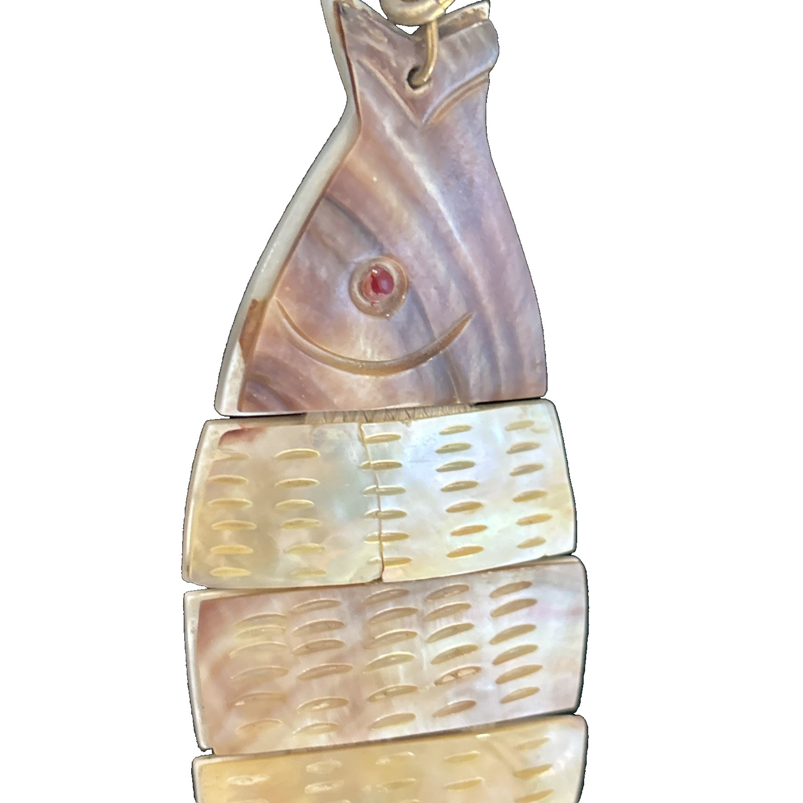 Natural Reversible Mother of Pearl Abalone Segmented Fish Pendant Jewelry 5 1/4″