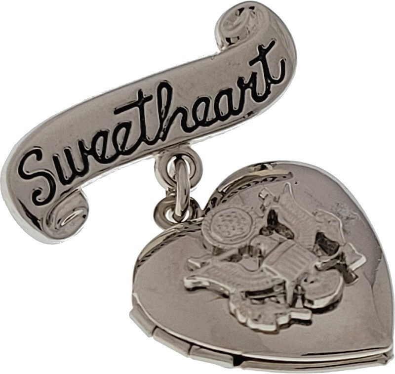 VINTAGE Silver Plated American Eagle US ARMY Sweetheart Locket Brooch 1 1/4″