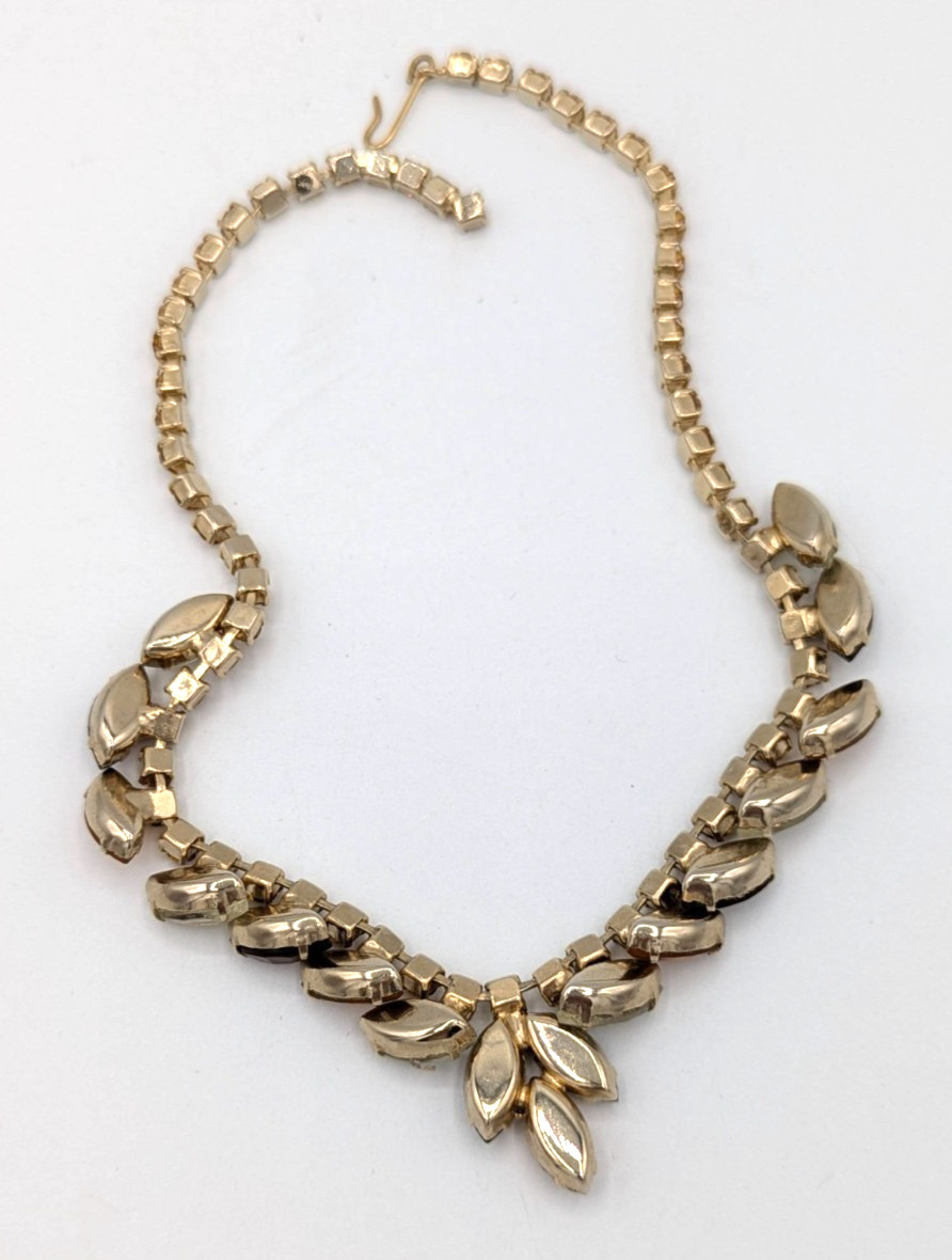 Vintage Rhinestone Collar Necklace Topaz Yellow Orange MCM Statement 1950s