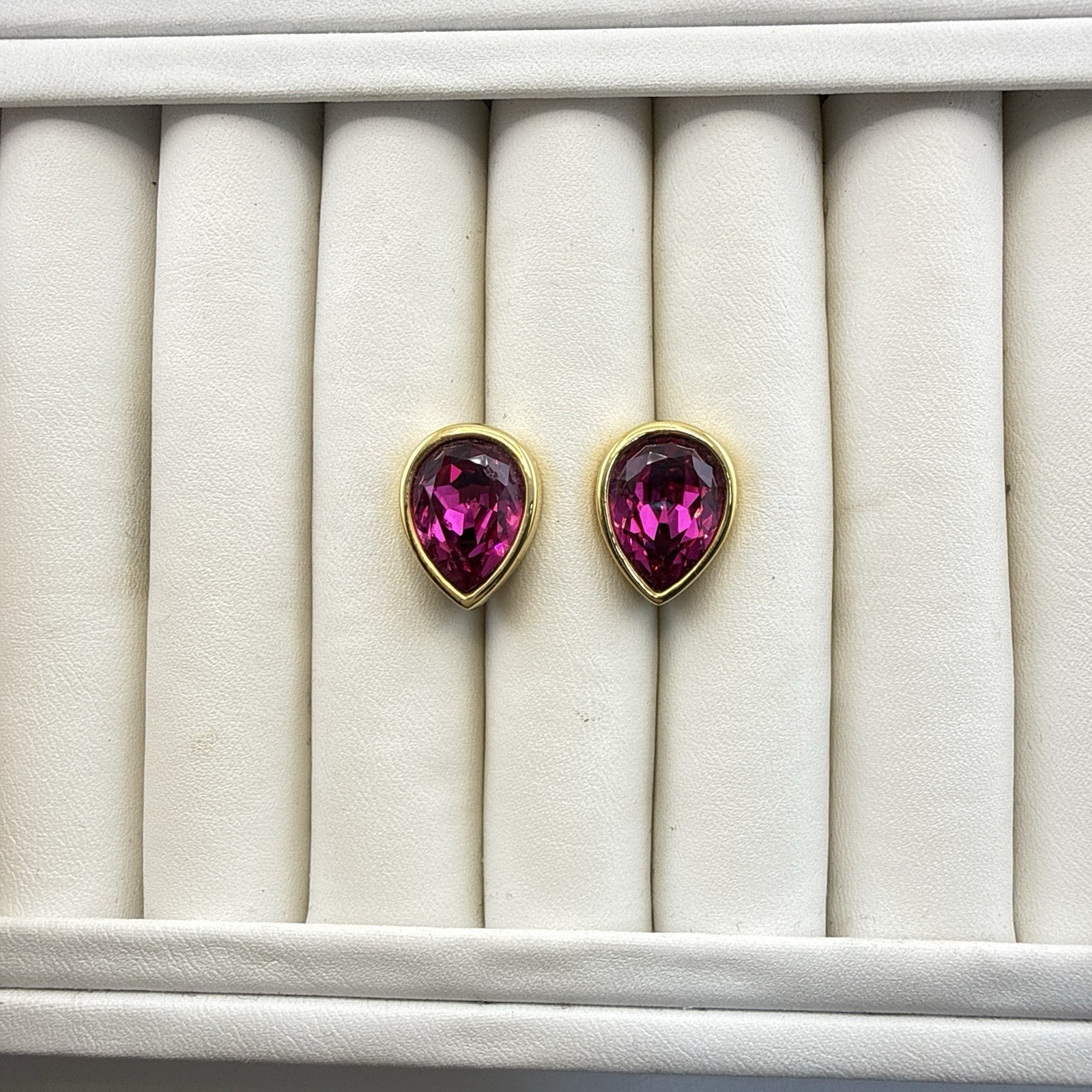 Vintage Swarovski Earrings SAL Pink Rhinestone Crystal Pear Teardrop Gold Plated