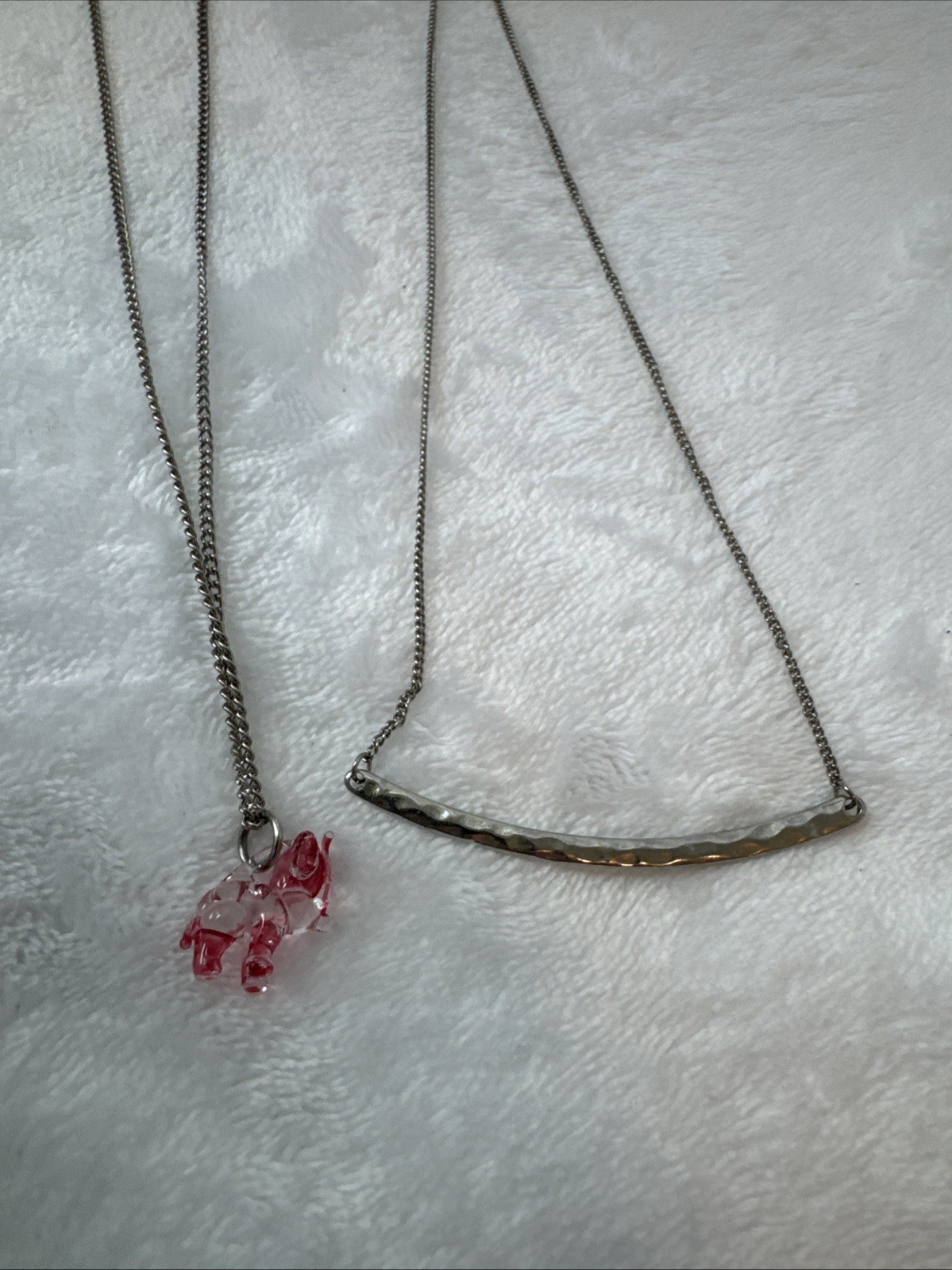 2 Necklaces LOT glass elephant textured metal Y2K 1990s Silver Jewelry costume