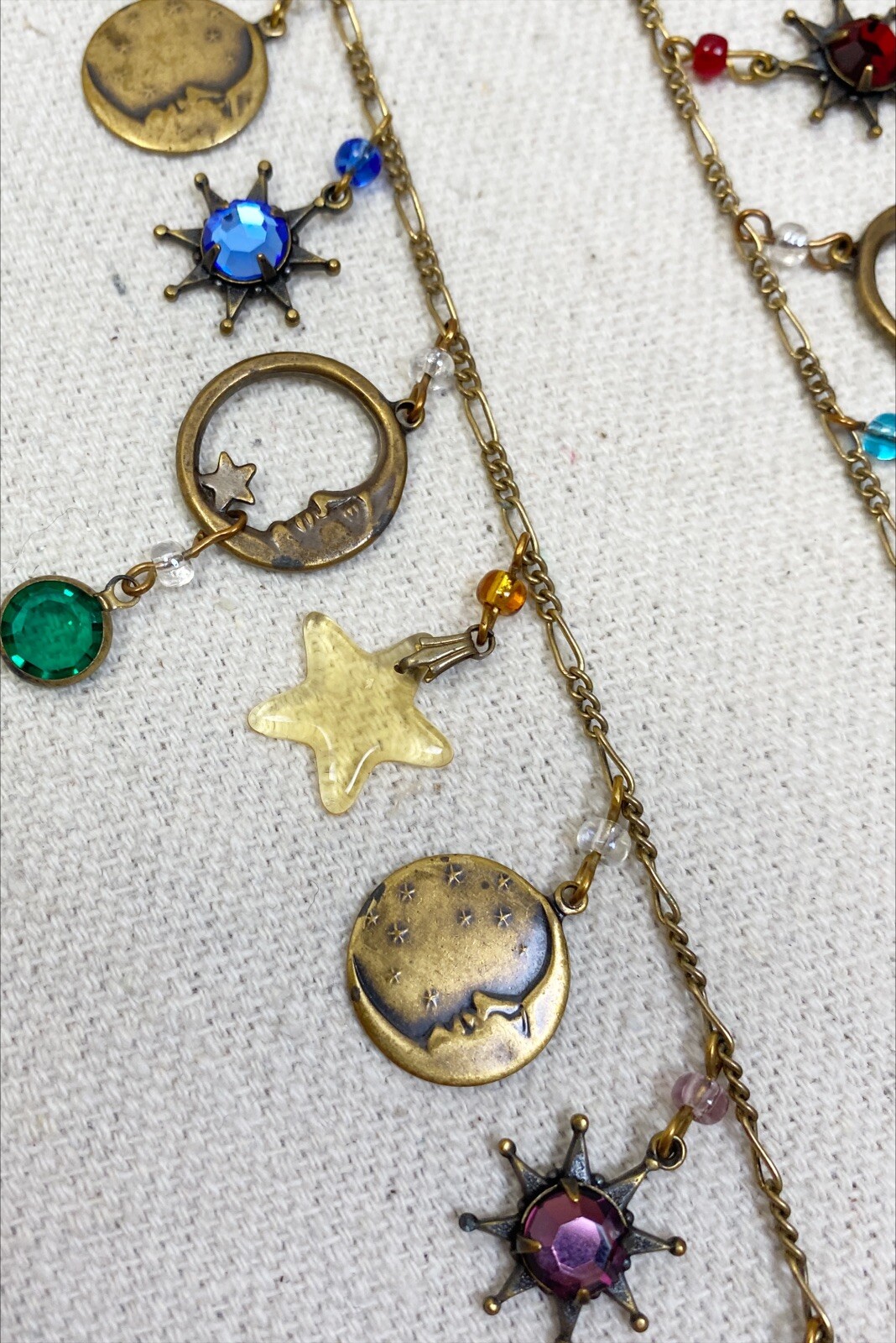 Glass Works Studio Celestial Moon and Stars Charm Necklace *missing One Charm*