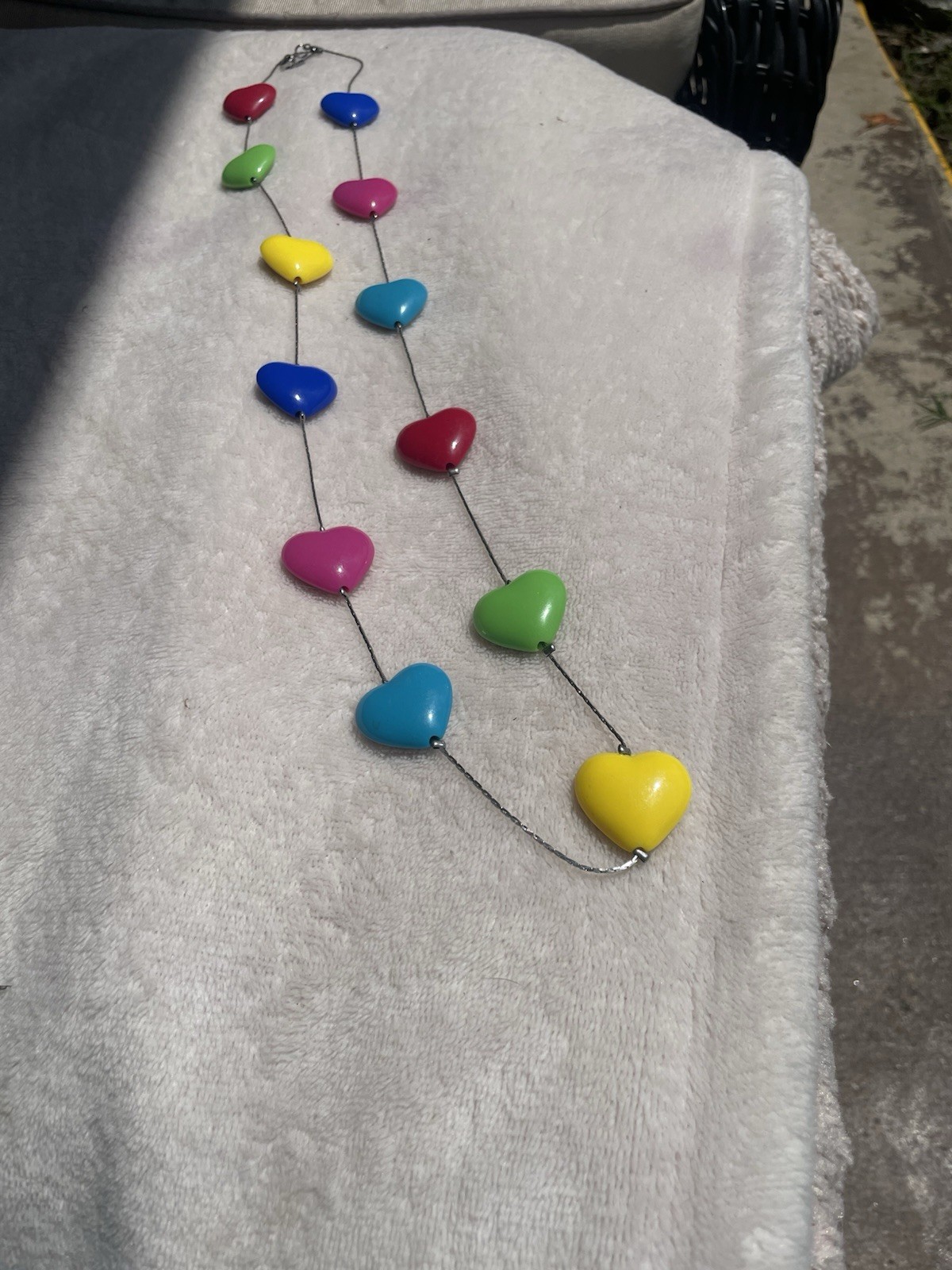 Boho Multi-Color Charm Necklace Resin Hearts Silver Tone 17 Inch