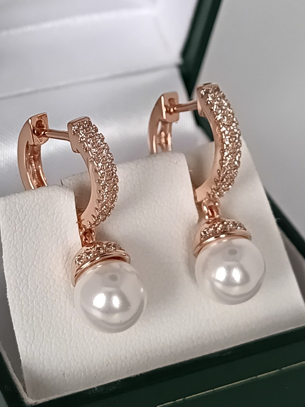 Vintage 1990-s 14 Ct Rolled Gold Pearls / Zircons Earrings – Hallmarked 585 RG