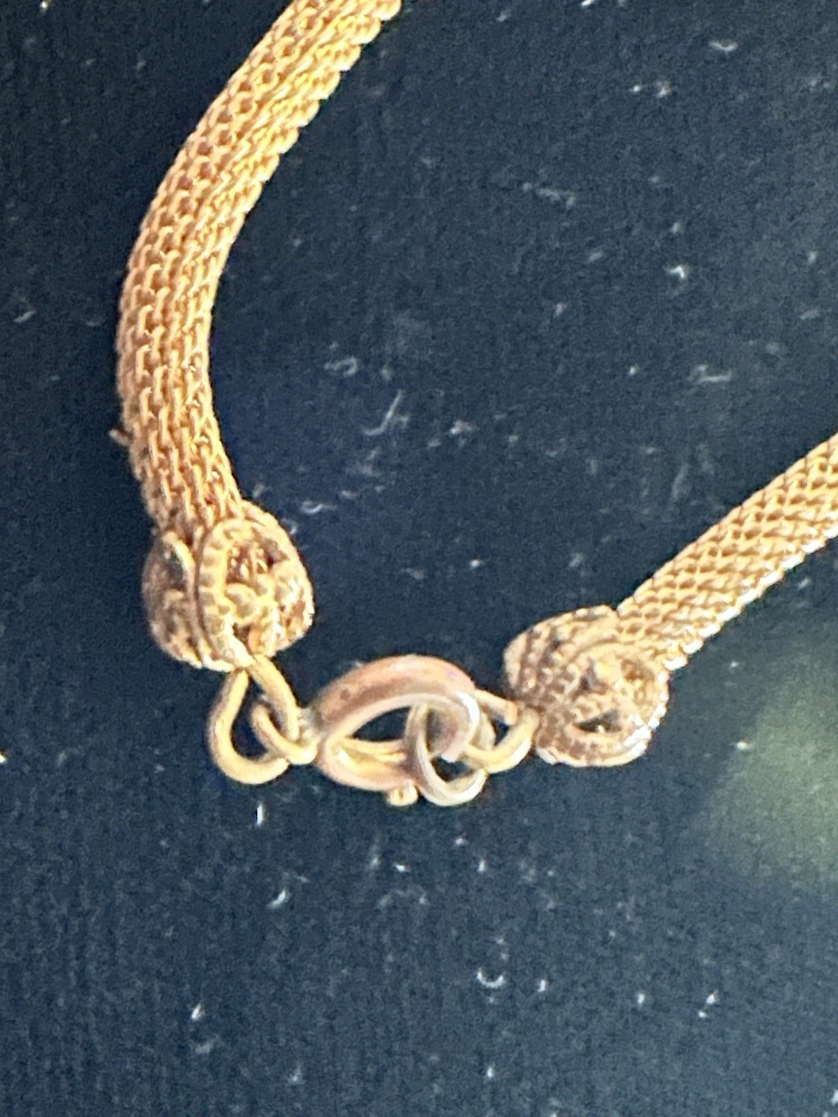 Victorian Vintage Gold Tone Mesh Chain Blue Glass Bead Slide Lariat Necklace