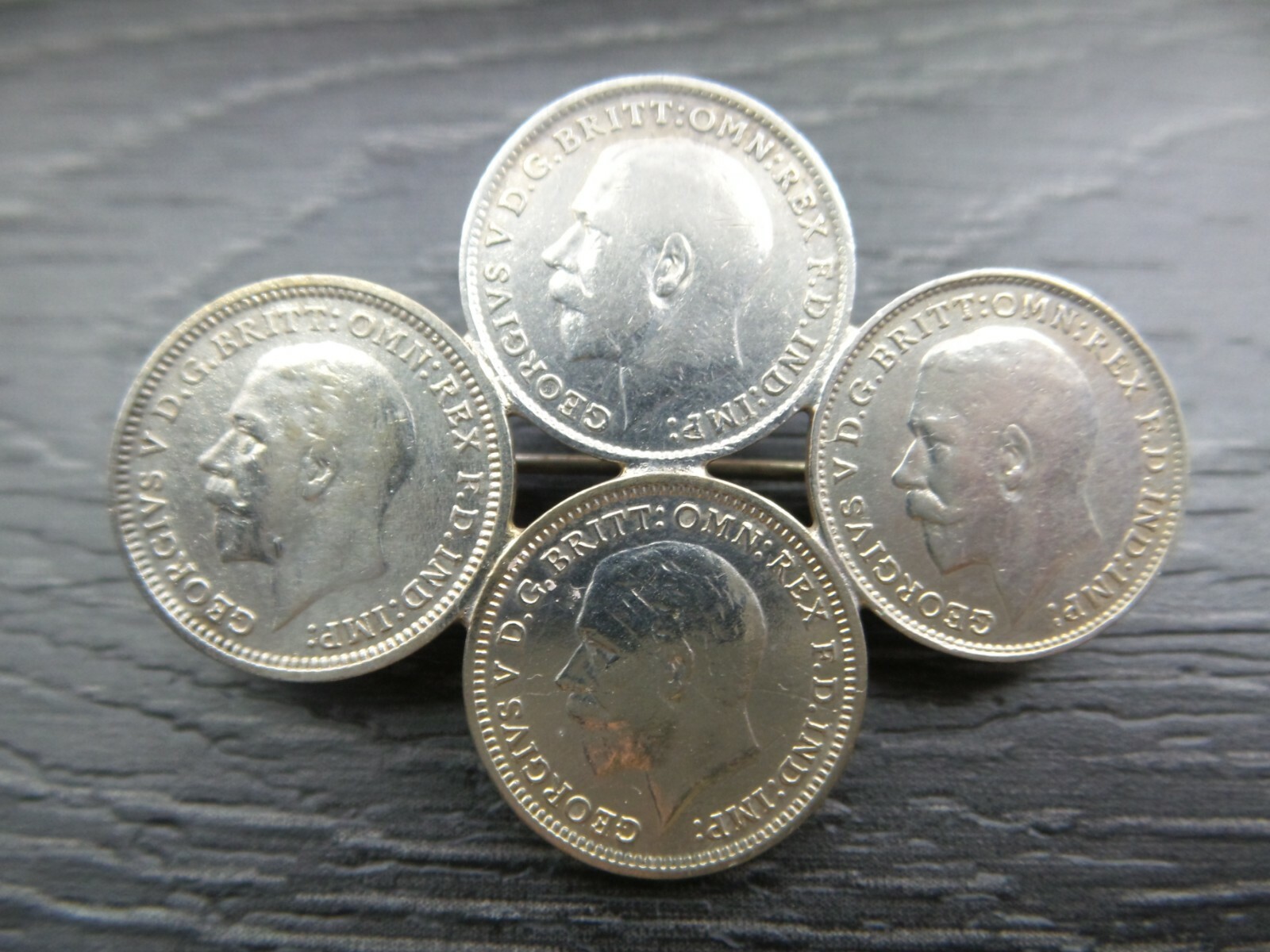 Vintage 500 Silver Great Britain 3 Pence 1916, 1933, 1935 Brooch Pin