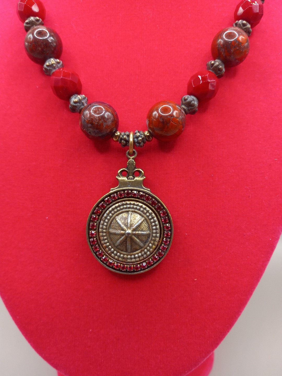 Rare Vintage Retired Grandmother Button Necklace ,Rhinestones, Marble Stones,…