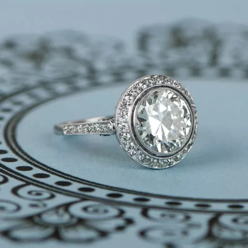 Art Deco Style 2.95Ct Round Cut Lab Created Diamond 14K White Gold Finish Ring