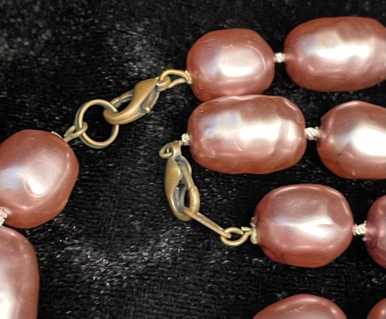 Set of 2 Light Purple Necklaces Plum Large Faux Pearl Beads Vintage 24″ 30″ Long