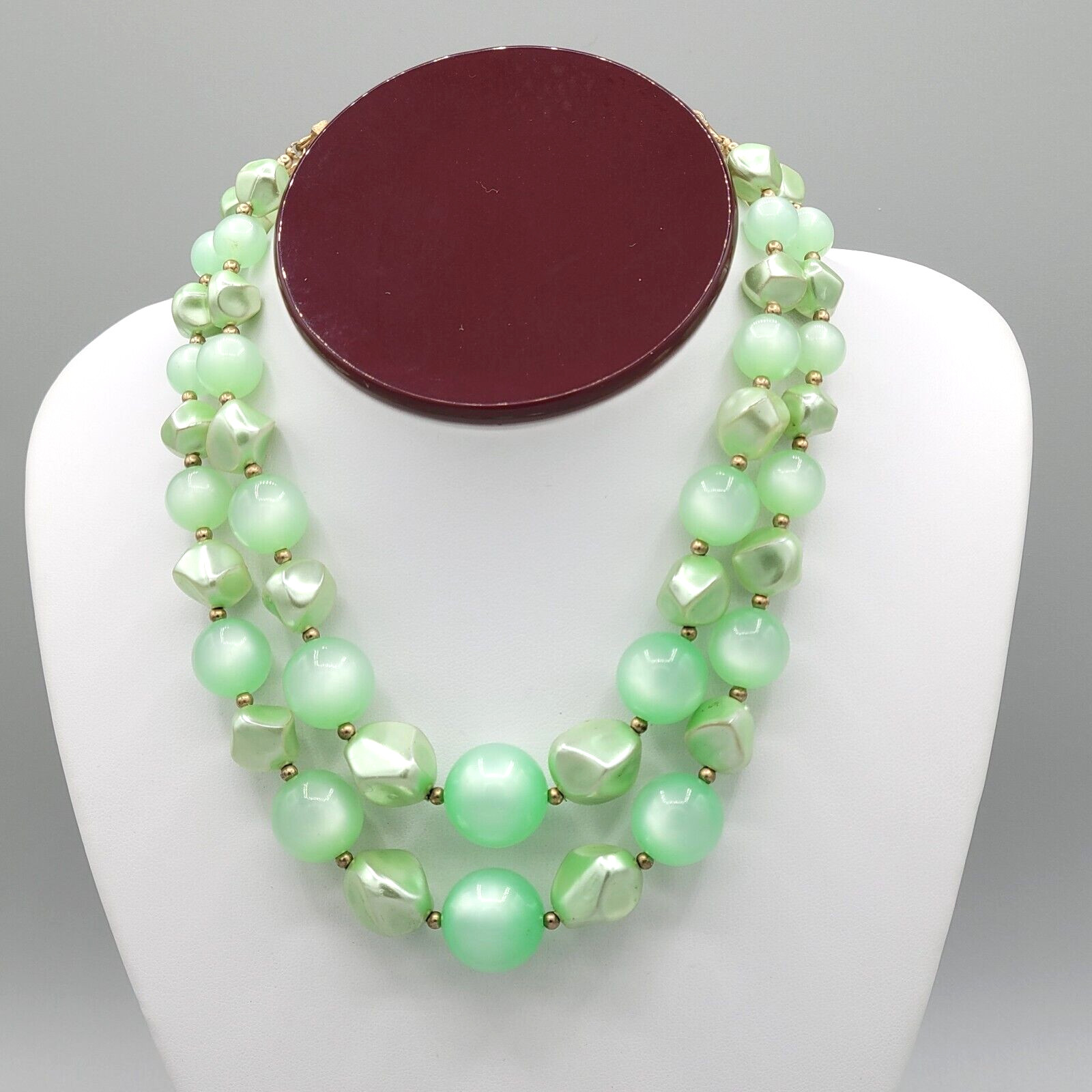 Coro Signed Womens Green 2 Strand Graduated Beaded Choker Necklace 12 in Vintage