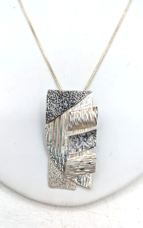 Vintage Statement Pendant Necklace Sterling Silver Modernist Abstract Geometric