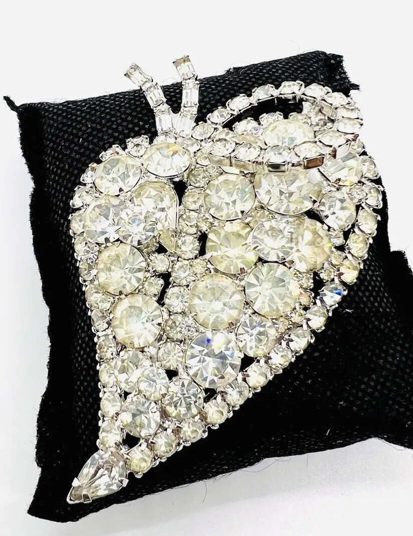 HUGE Sparkling Clear Rhinestone Stylized Fruit Brooch 3 1/4 Inch Vintage Jewelry