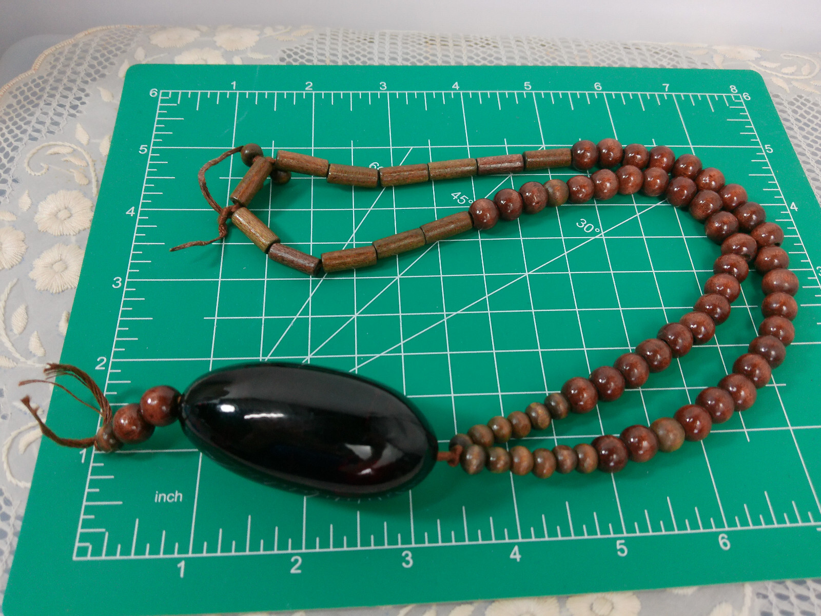 Vtg Ethnic African Wood Bead MASSIVE ACRYLIC BEAD Pendant Tribal Boho Necklace