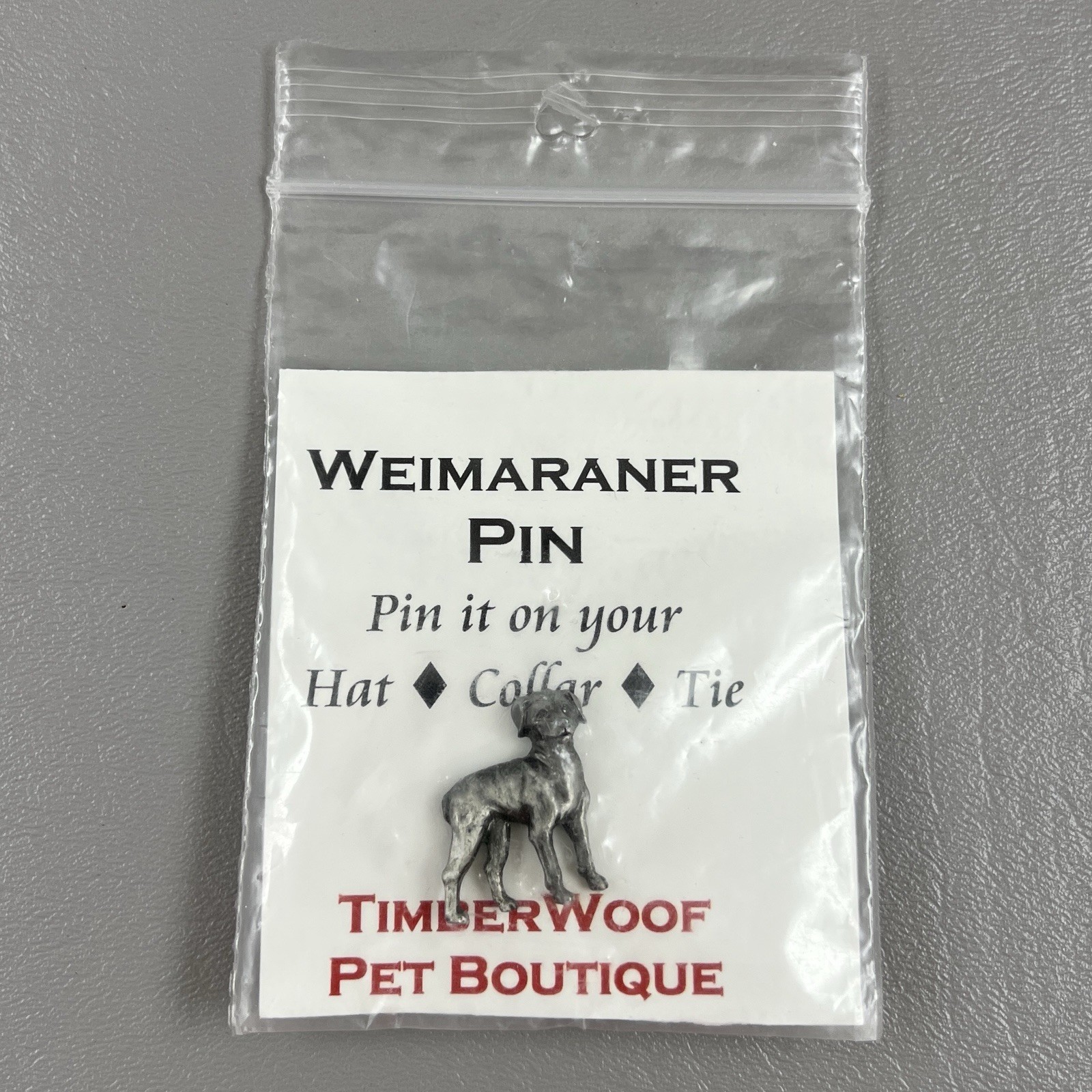 Weimaraner Dog Hat Collar Tie Pin Silver Tone 1″