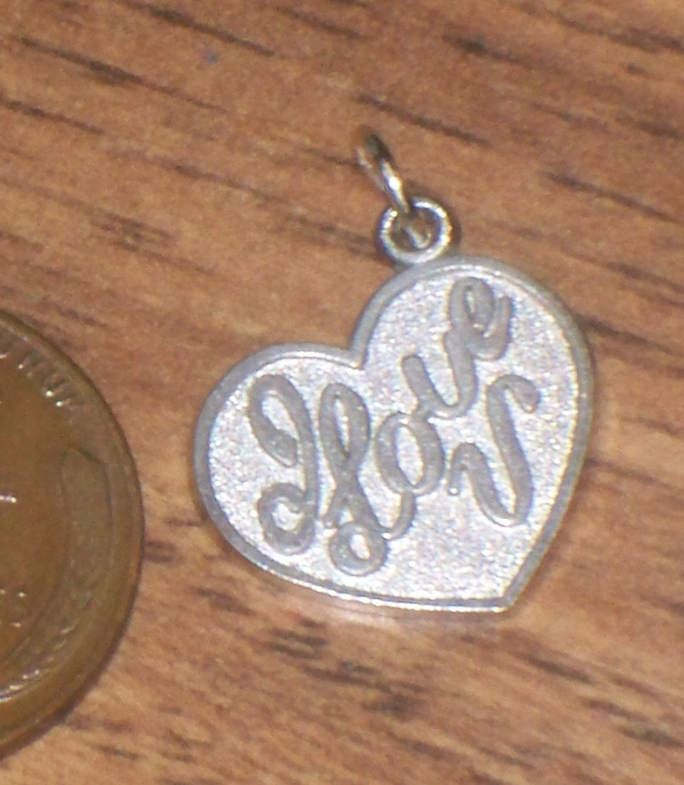 Vintage Heart Shape STERLING Silver I LOVE U YOU Charm Pendant Textured finish