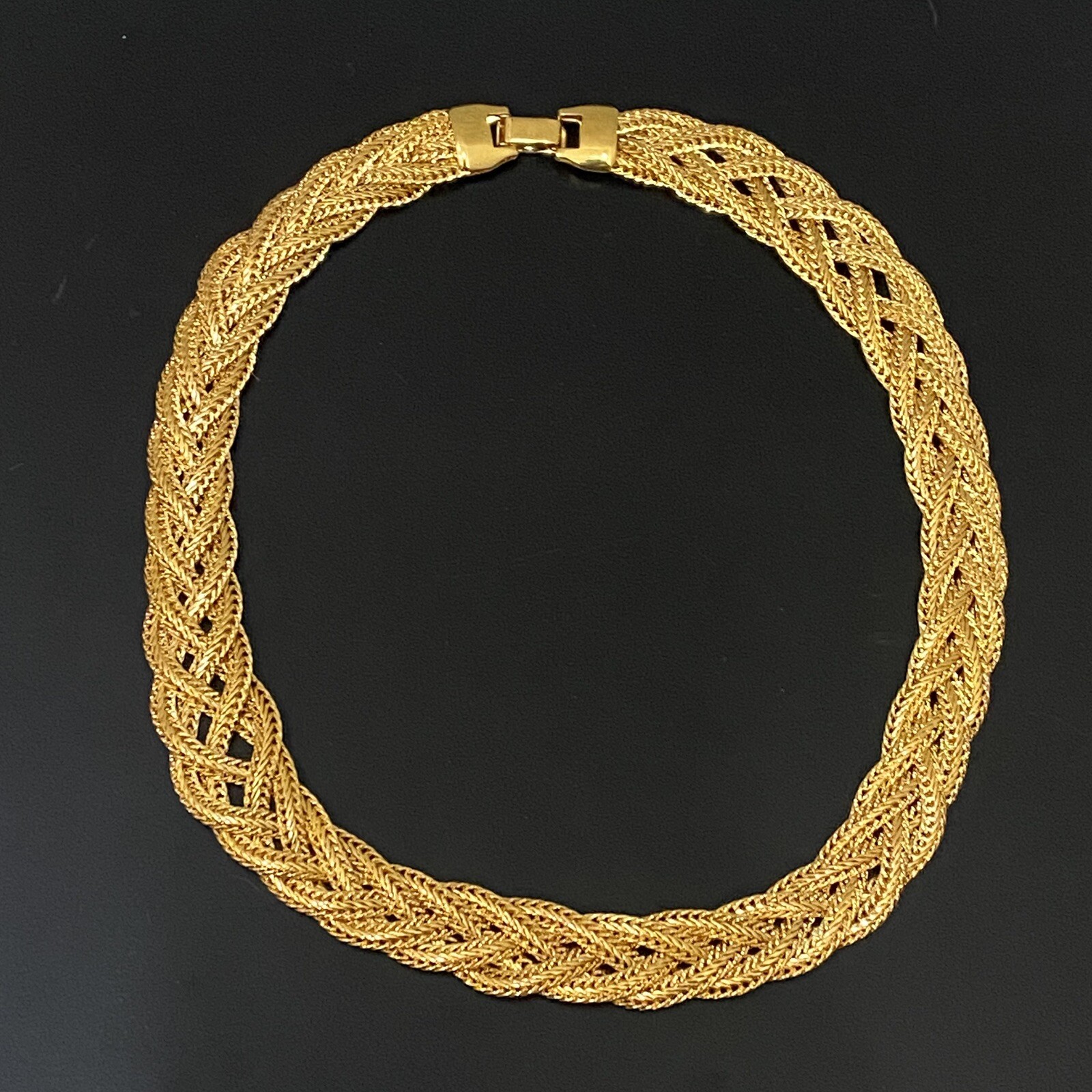 Vintage Unsigned Gold Tone Braided Chain Collar Runway 18” Necklace 58g.