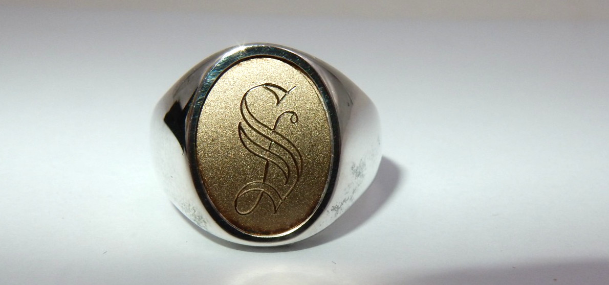 VINTAGE STERLING SILVER 14K GOLD SIGNET RING – “S” MONOGRAM, SIZE 9.5, 12 GRAMS