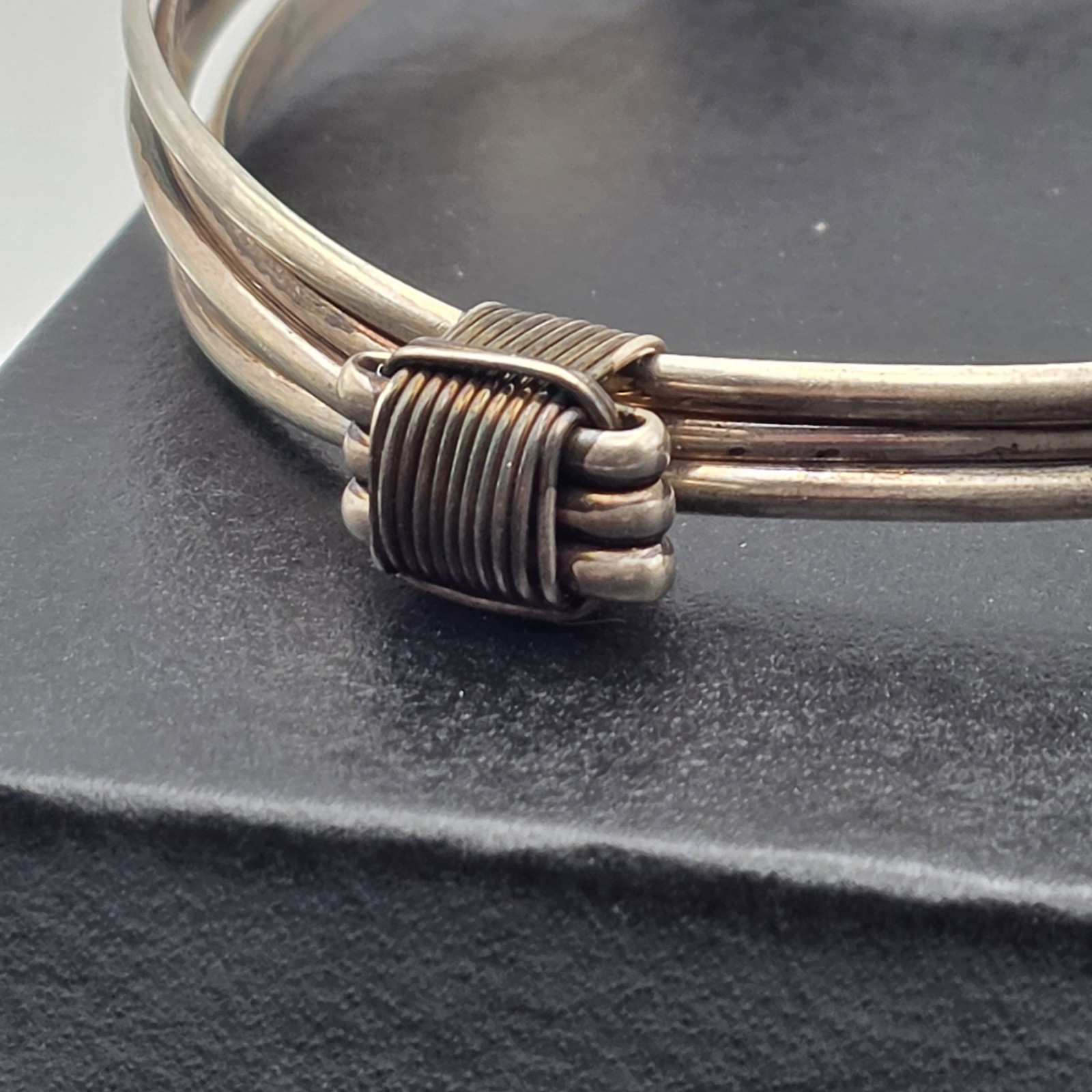 Vtg Brutalist Sterling Silver Wire Wrapped Bangle Bracelet Multi Strand 3″ 30+g