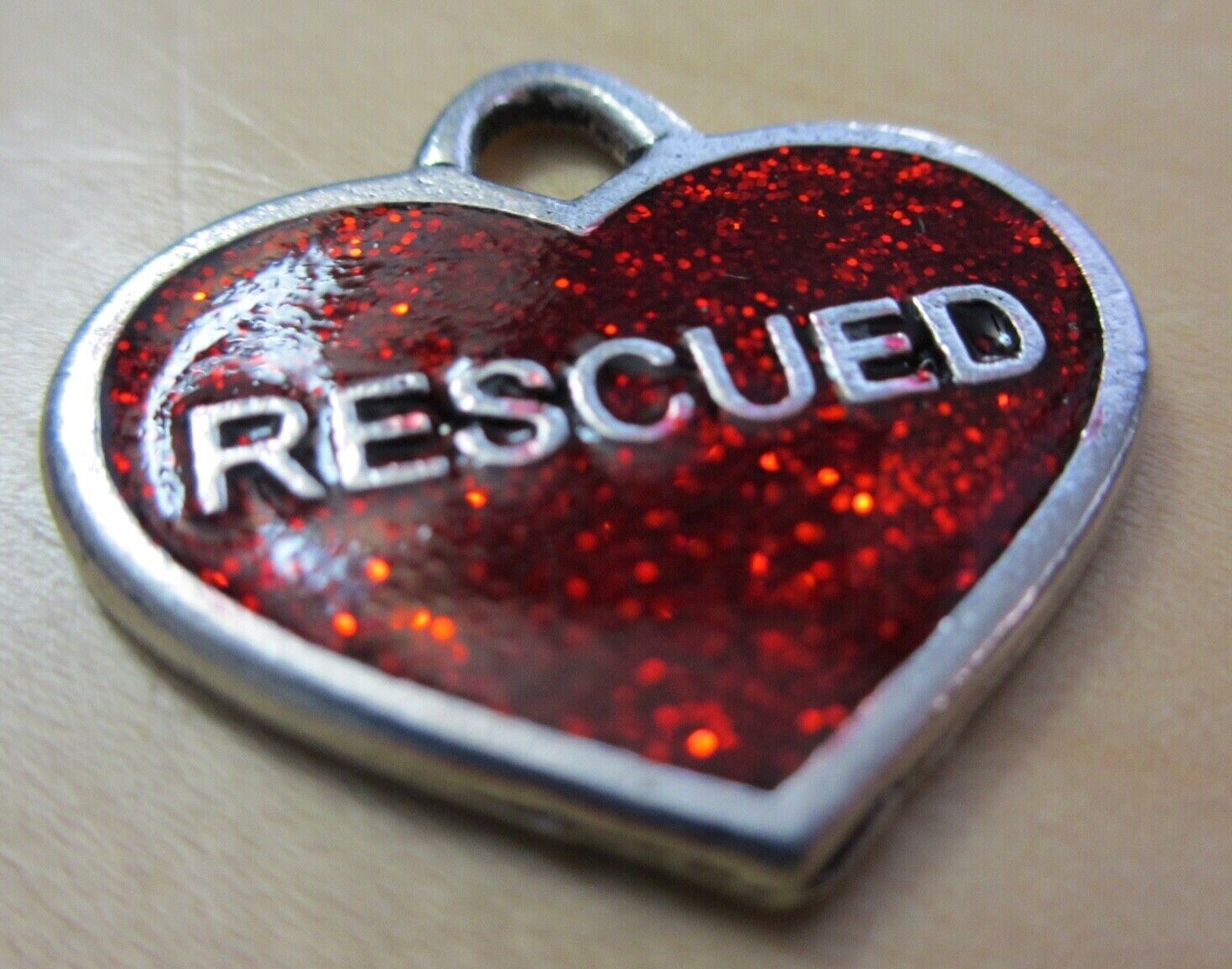 mini 1″ charm RESCUED pet dog cat red glitter enameled heart rescue sparkly retr