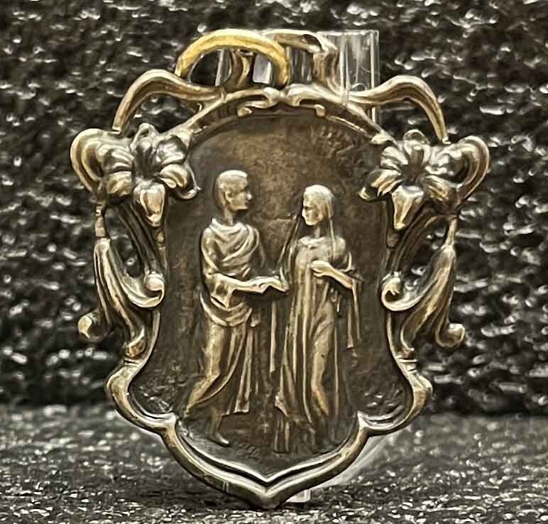 France Art Nouveau 1928 couple commitment design flowers lovely sign “GD” silver