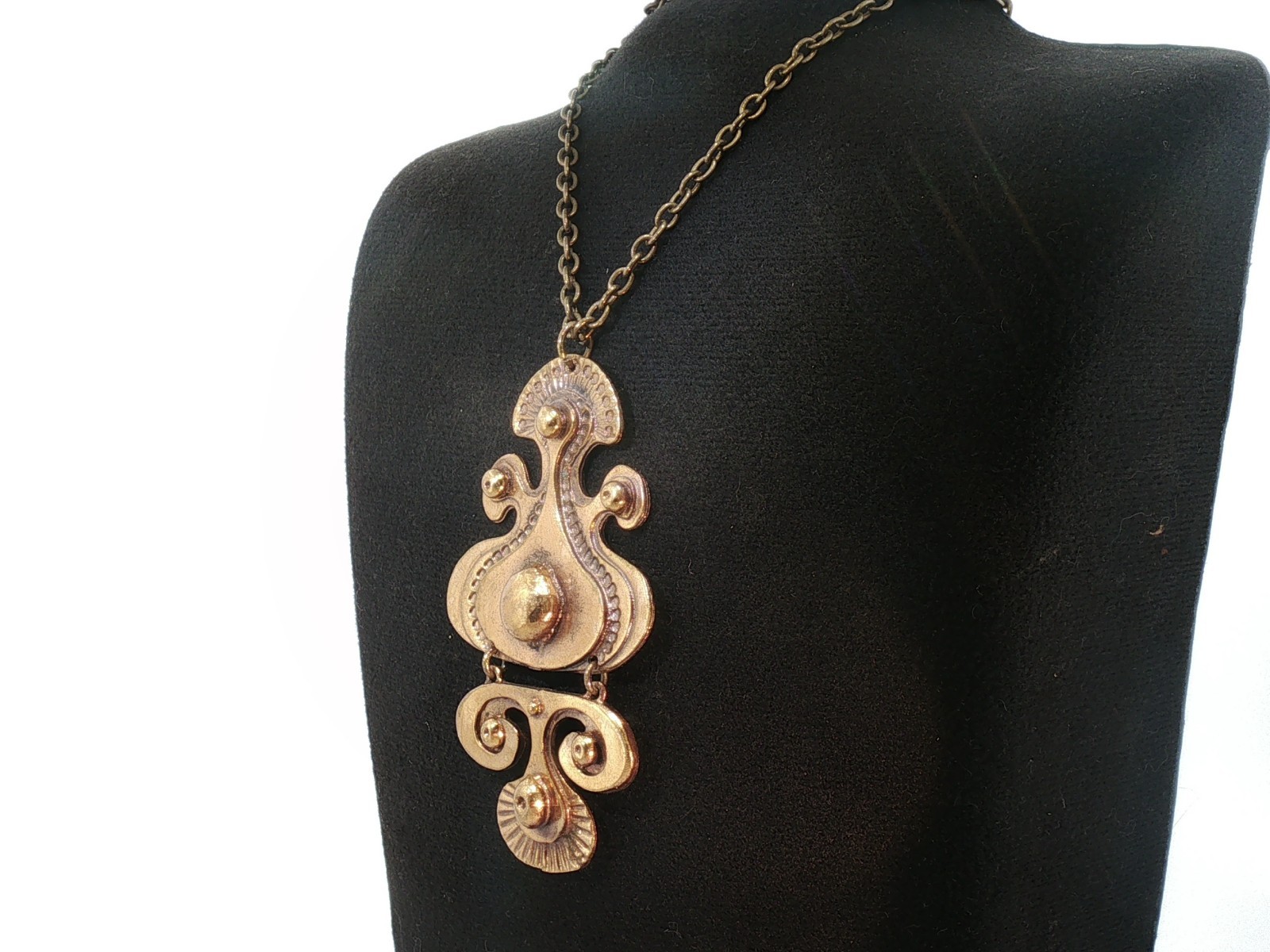 Vintage Seppo Tamminen Finland Modernist Necklace Signed Bronze Abstract Pendant
