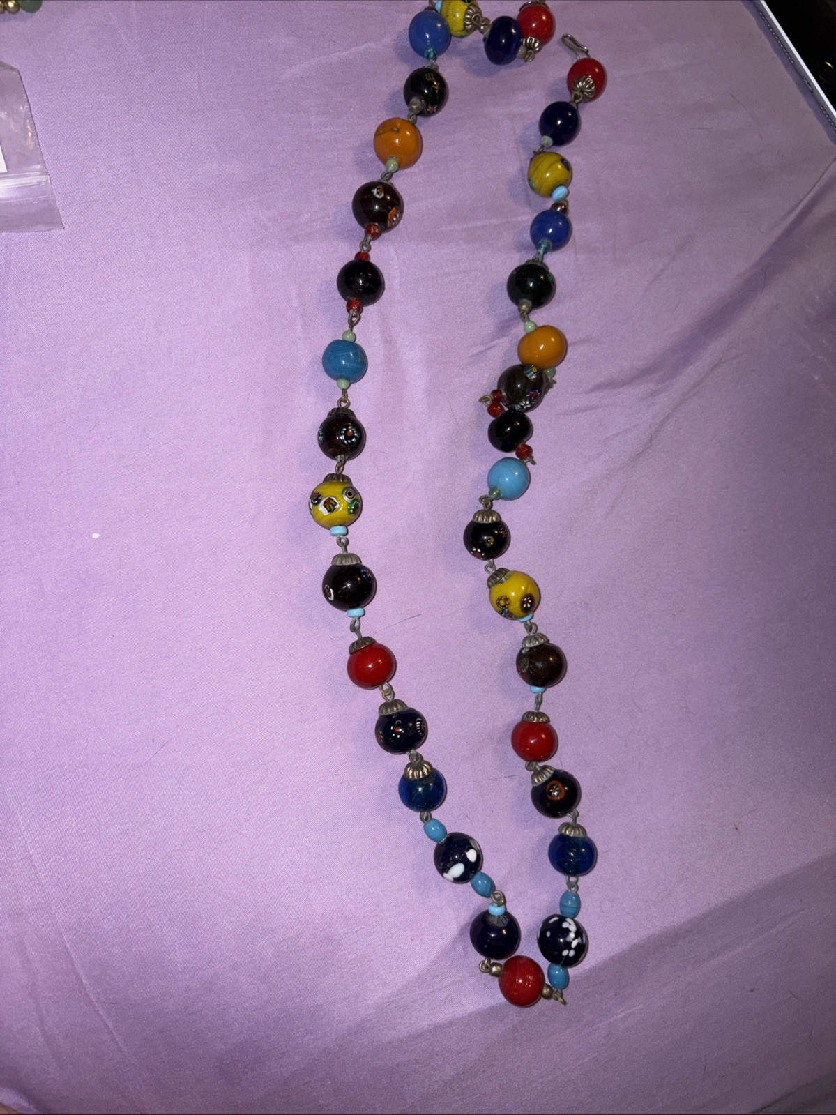 Vintage Italian Murano Millefiori Glass Bead Necklace 18” Long
