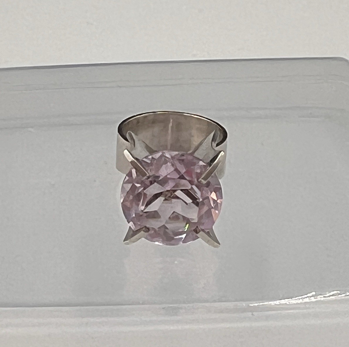 Vtg Svedboms Swedish Sterling Amethyst Ring, Modernist Sculptural, 8g, Sz 5.5