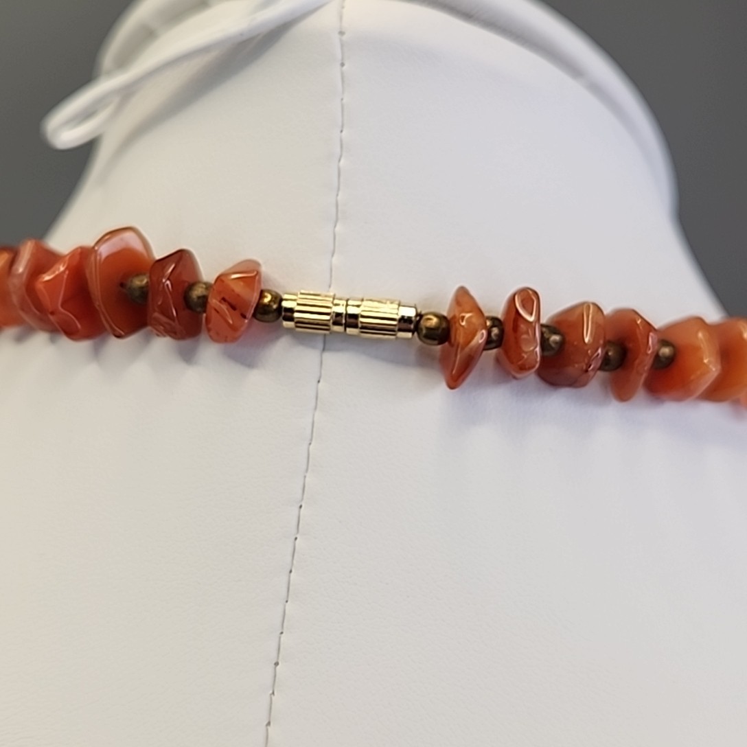 Vintage Carnelian Agate Beaded Necklace Stone Orange Polished Nugget 17.5″