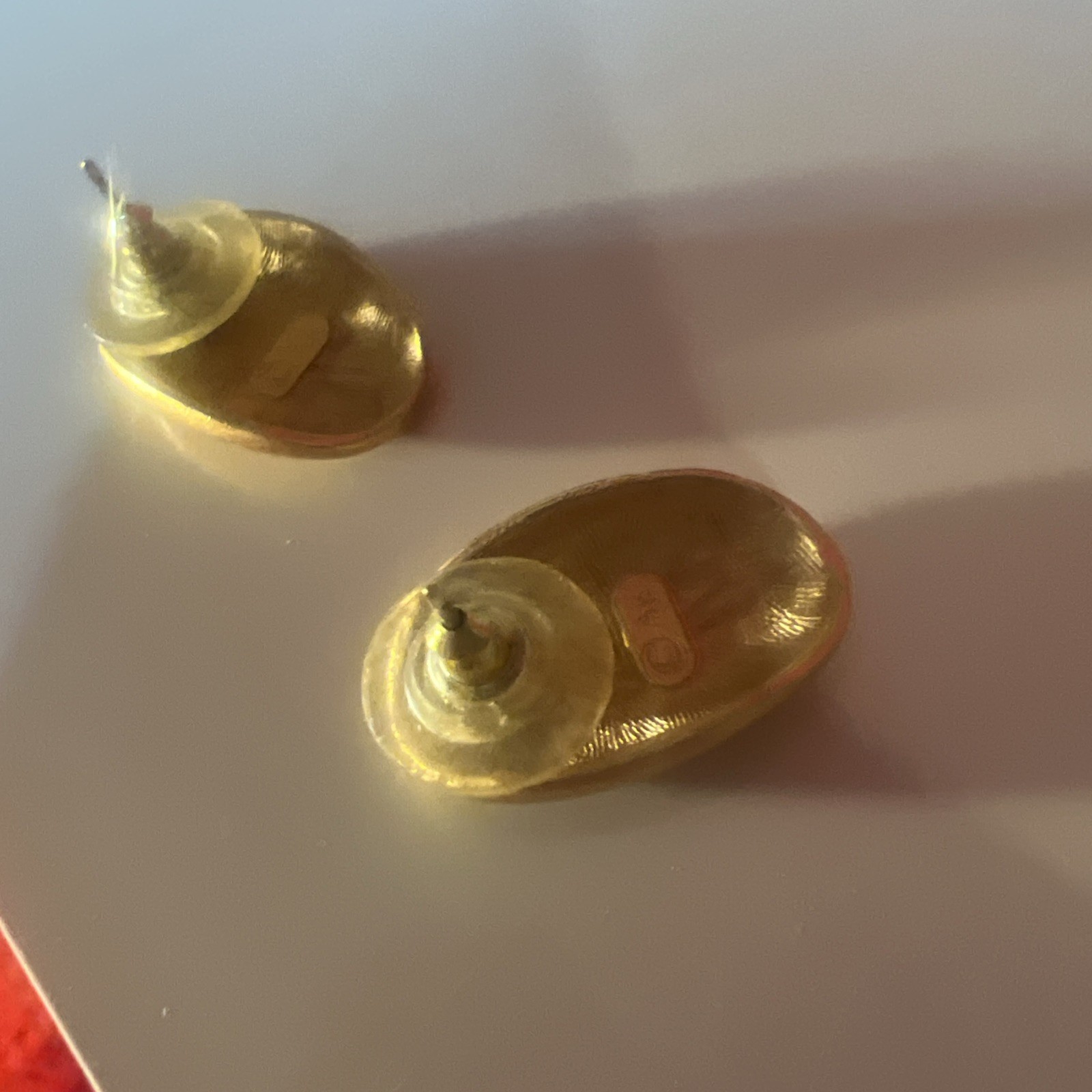Vintage Signed Anne Klein Brushed Satin Gold Tone Oval Pierced Earrings