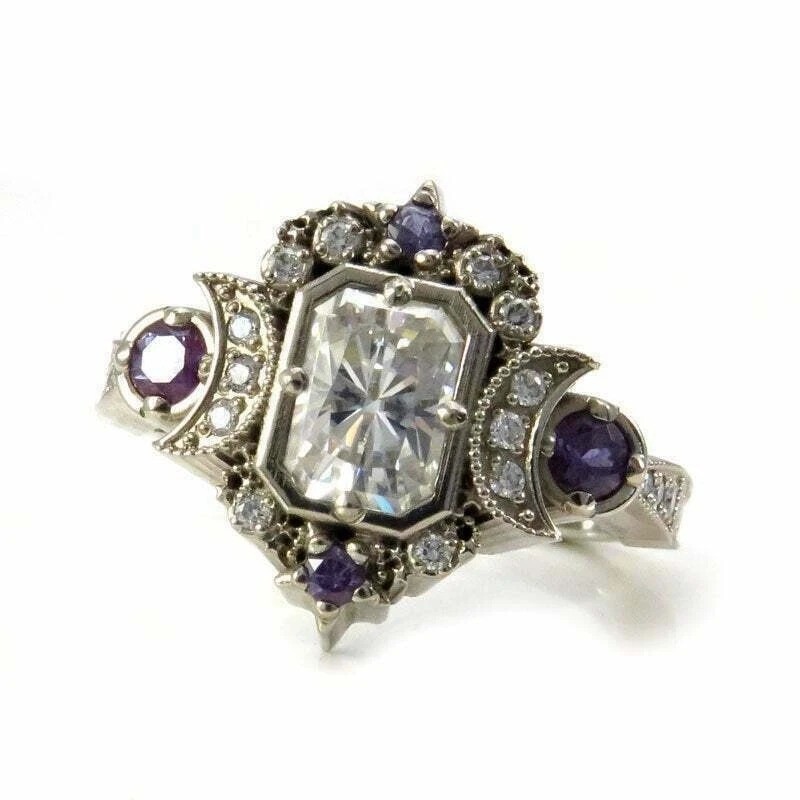 2.65Ct Art Deco Style Lab Created Diamond Moon Goddess Wedding 925 Silver Ring