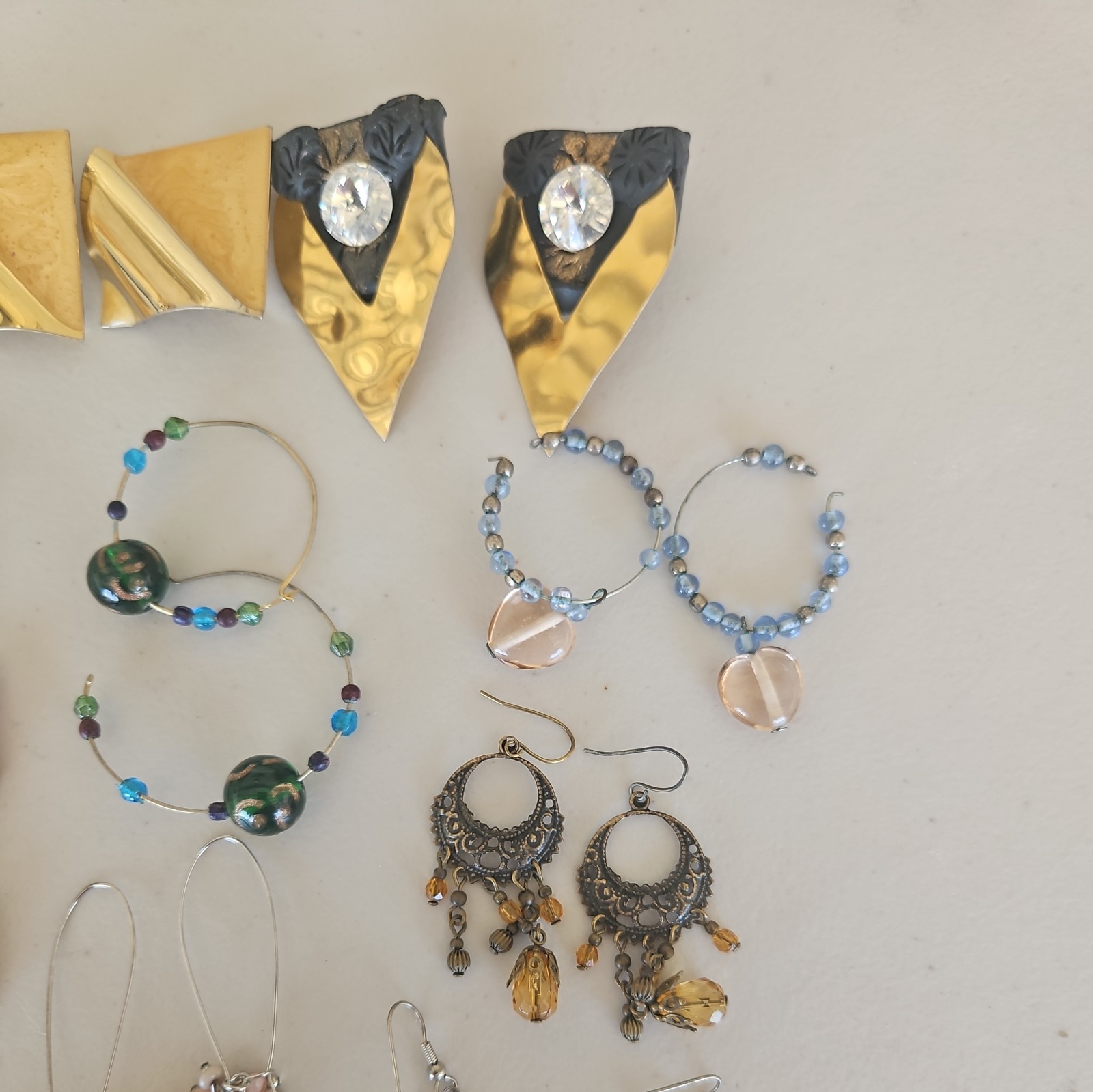Vintage Pierced Earrings Lot Of 10 Pairs Various Lengths Styles Material 21