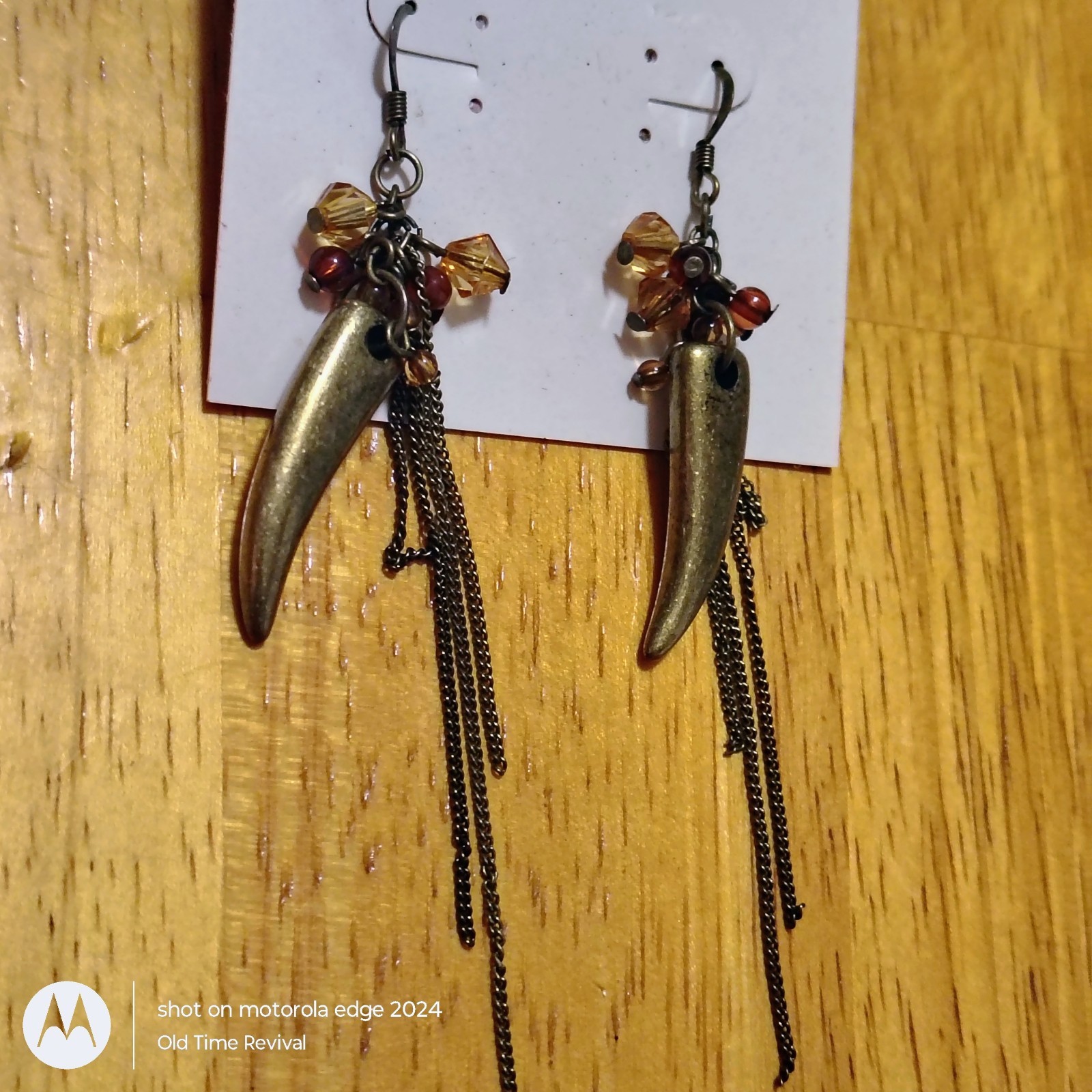 Xhilaration Horn Tusk Chain Fringe Dangle VTG Earrings Nickel Free NOS Boho Y2K