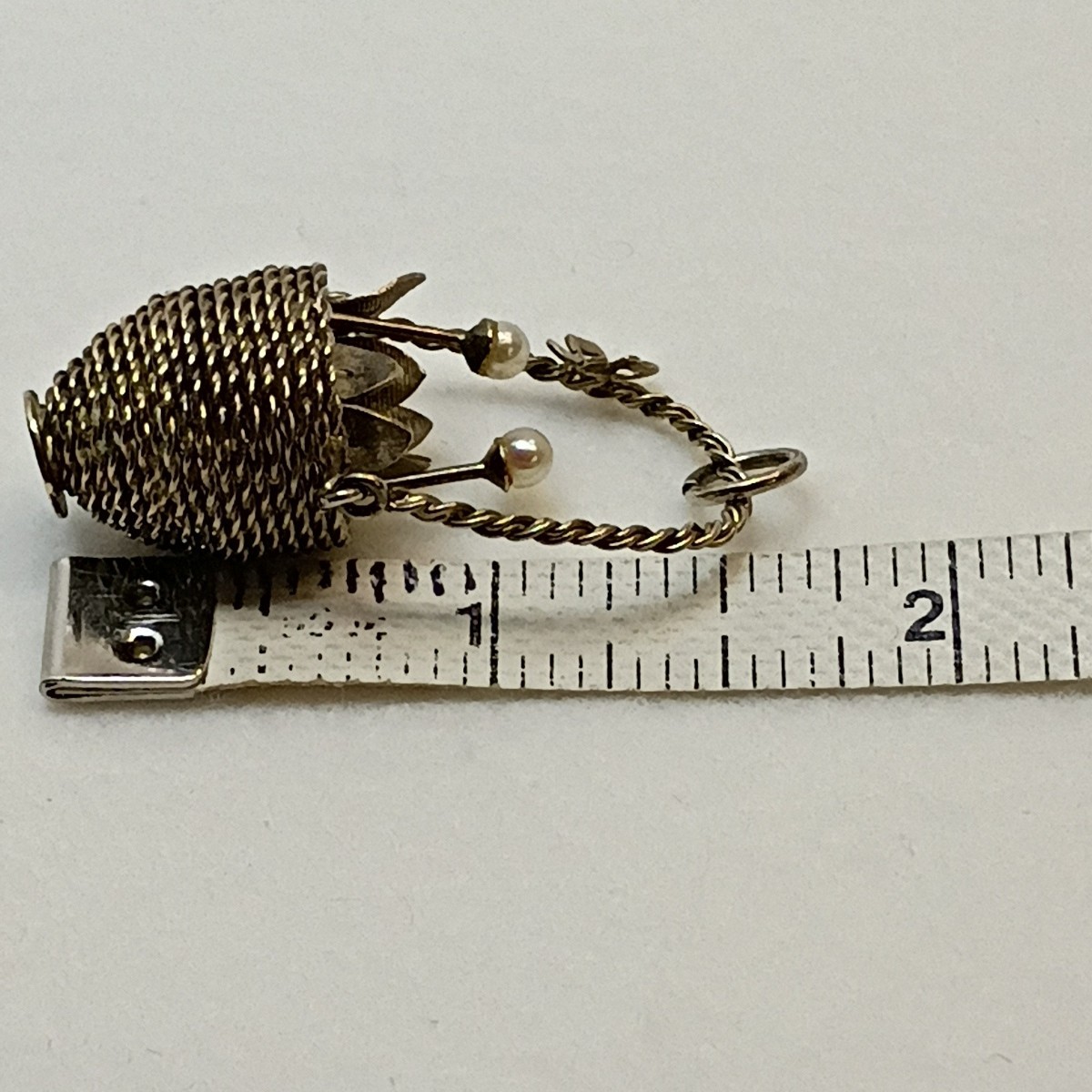 Vtg Wells Sterling Flower Basket Charm 3D Pearl Flowers Leaves Handle Bow