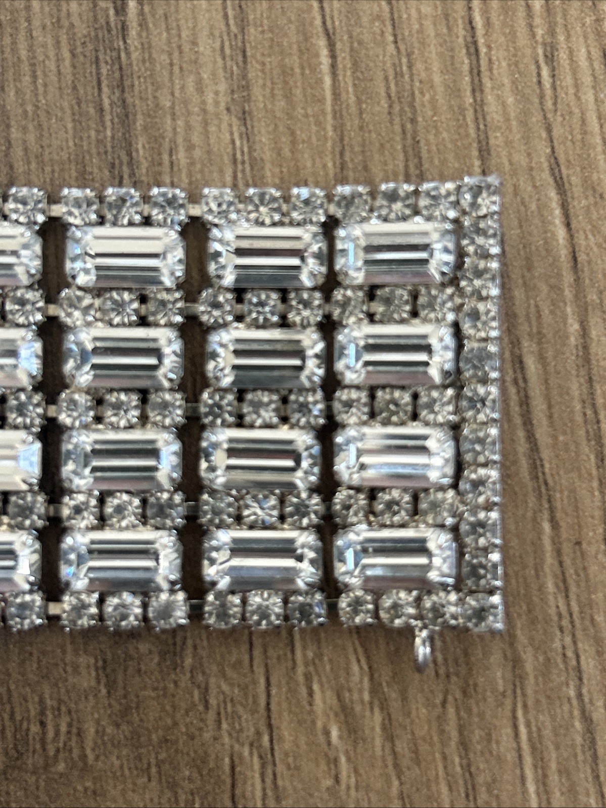 Vtg Wide Rhinestone Bracelet Multiple Rows Baguette & Round Cut Stones