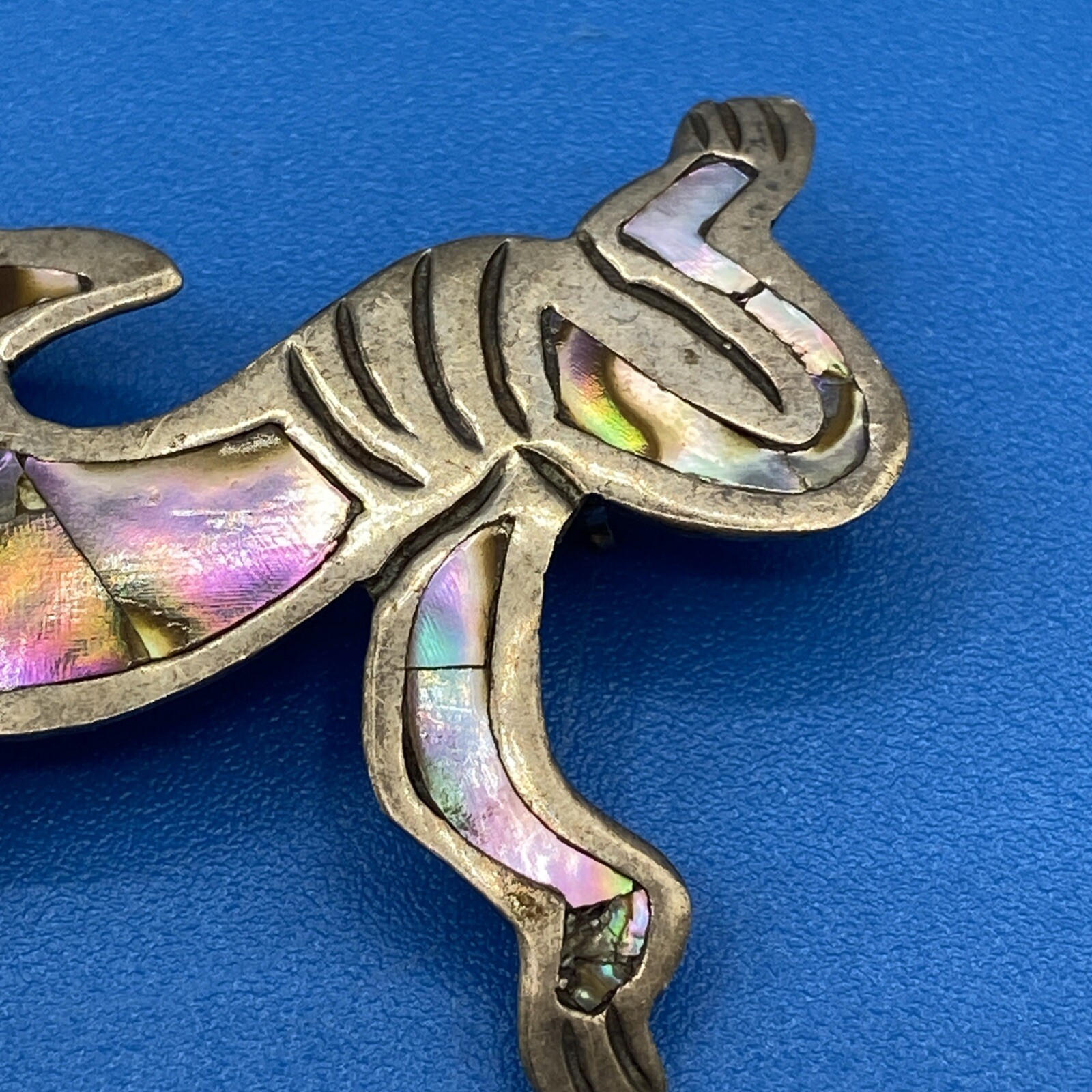 Taxco PIN Brooch vintage unknown creature Abalone unreadable mark