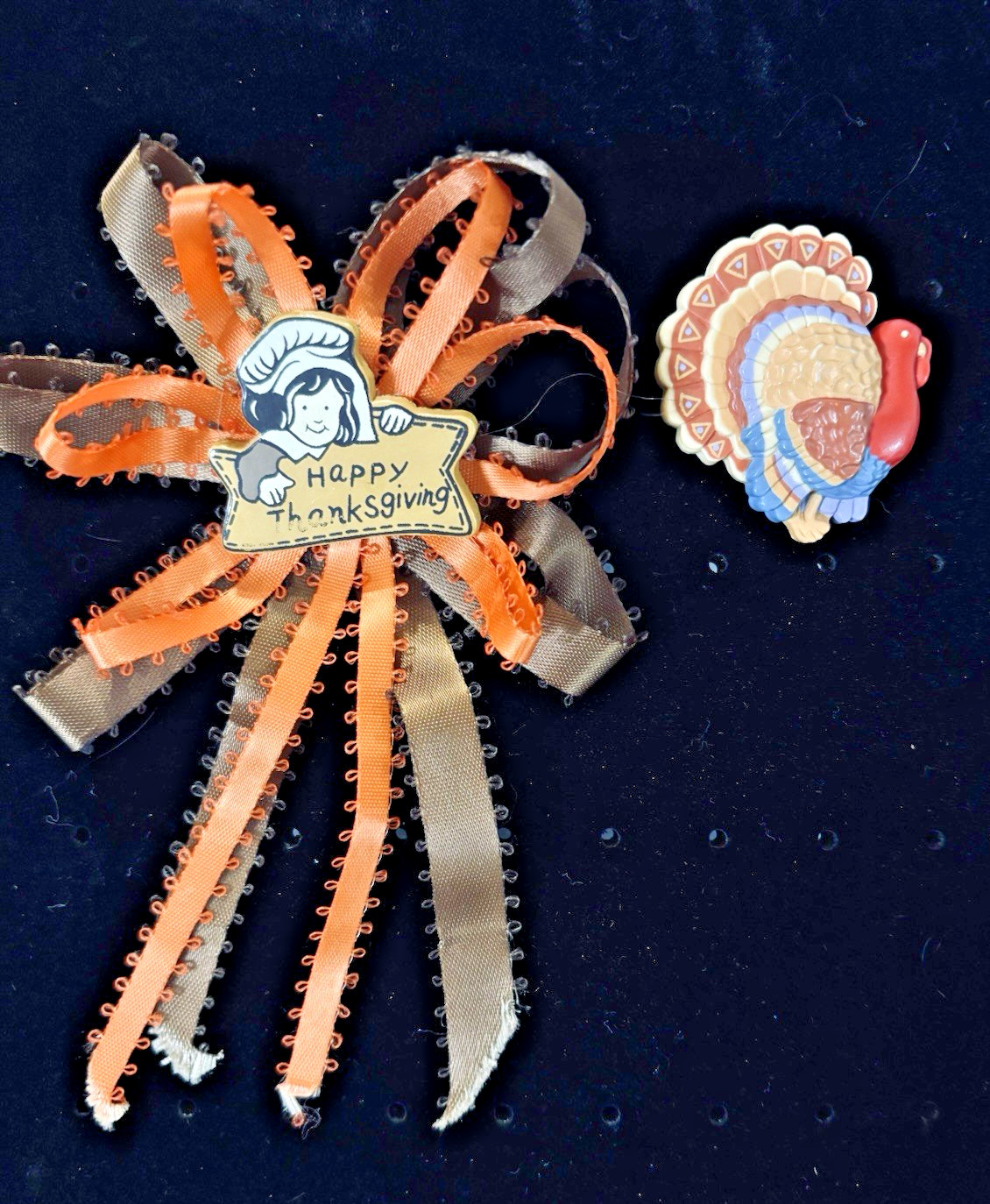 Vintage Lot of 2 Thanksgiving Turkey Brooch Pin C-Clasp Hallmark & Pilgrim Pin