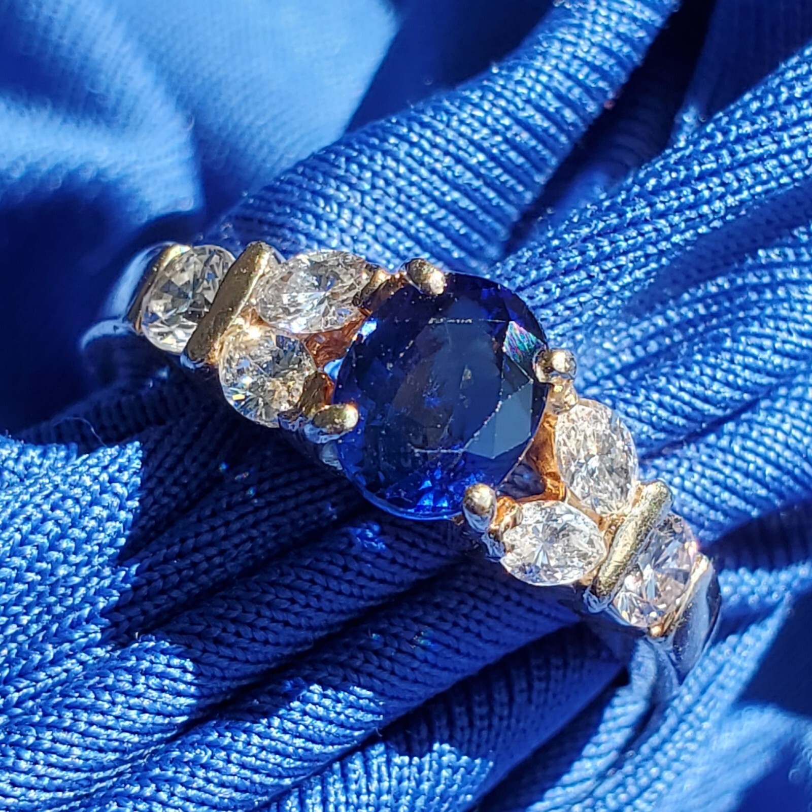 Original EARTH MINED SAPPHIRE DIAMOND Deco Engagement Ring 14K GOLD Solitaire