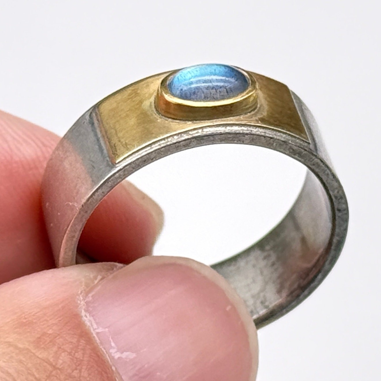 Vintage Modernist 18K Gold Sterling Silver Ring Size 7.25