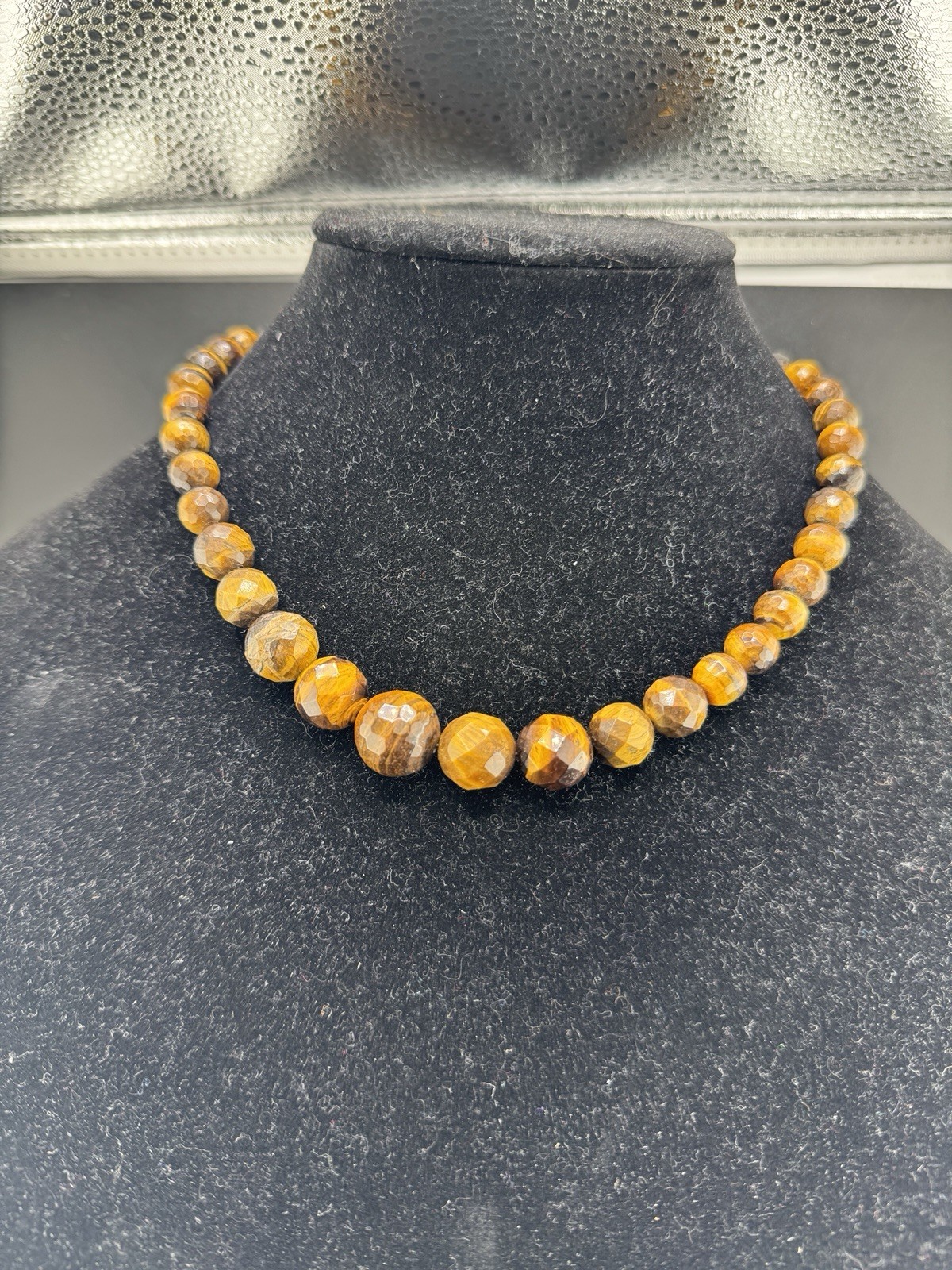 Vtg Tigers Eye Jewelry Faceted Tiger’s Eye Round Beaded