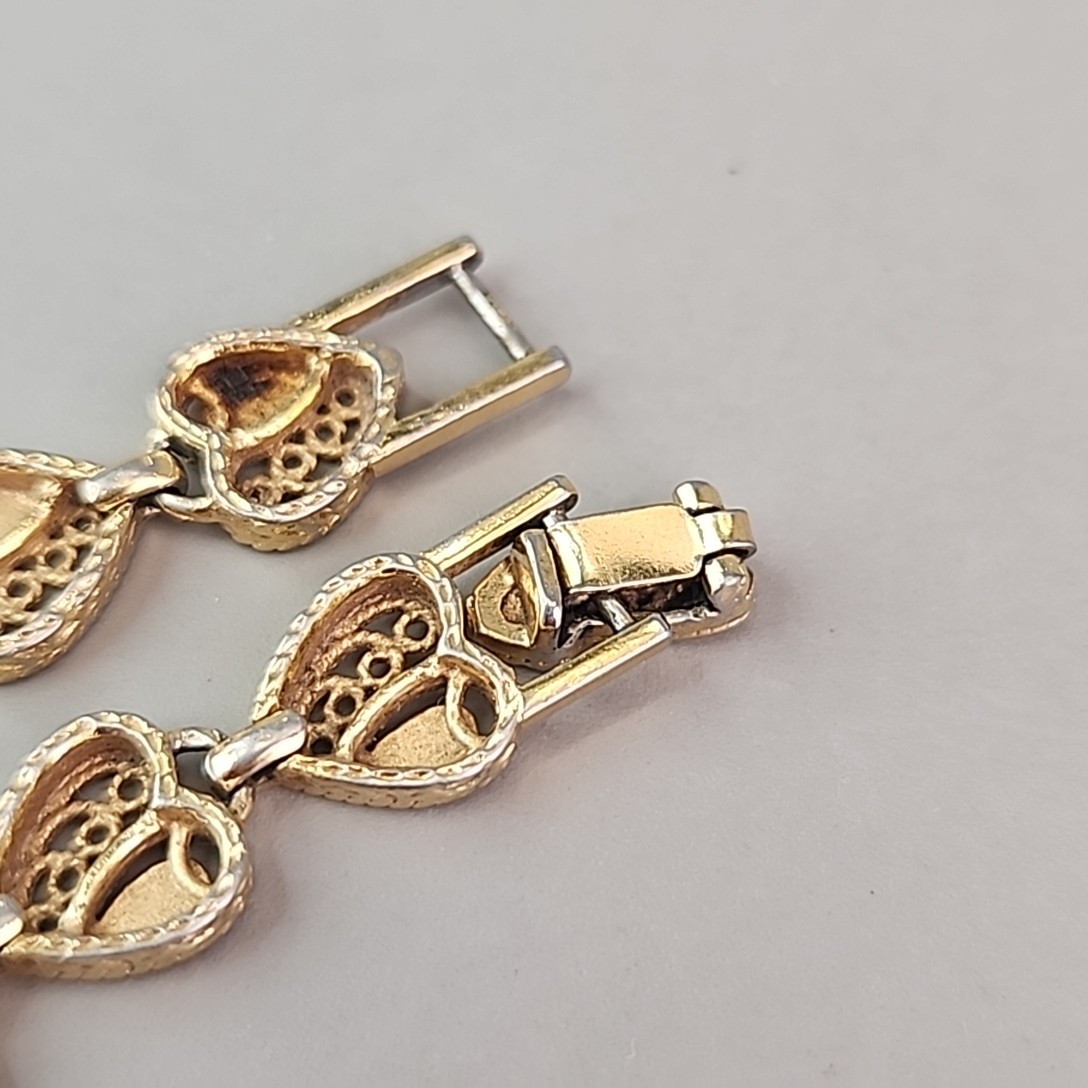 Vintage Heart Chain Bracelet Filigree Openwork 1cm Gold Tone 6.5″