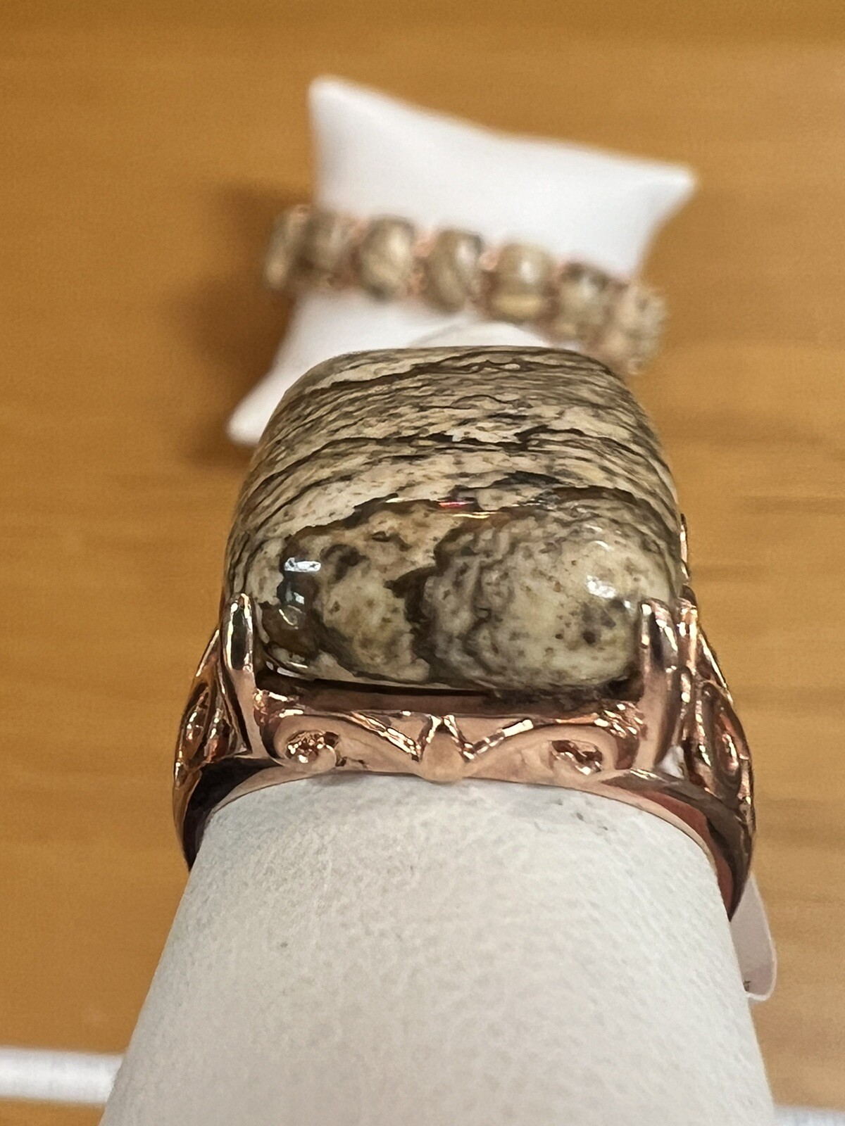 Jasper Signed JZ Tennis Bracelet And Ring Set Matching Rose Gold Tone Plated