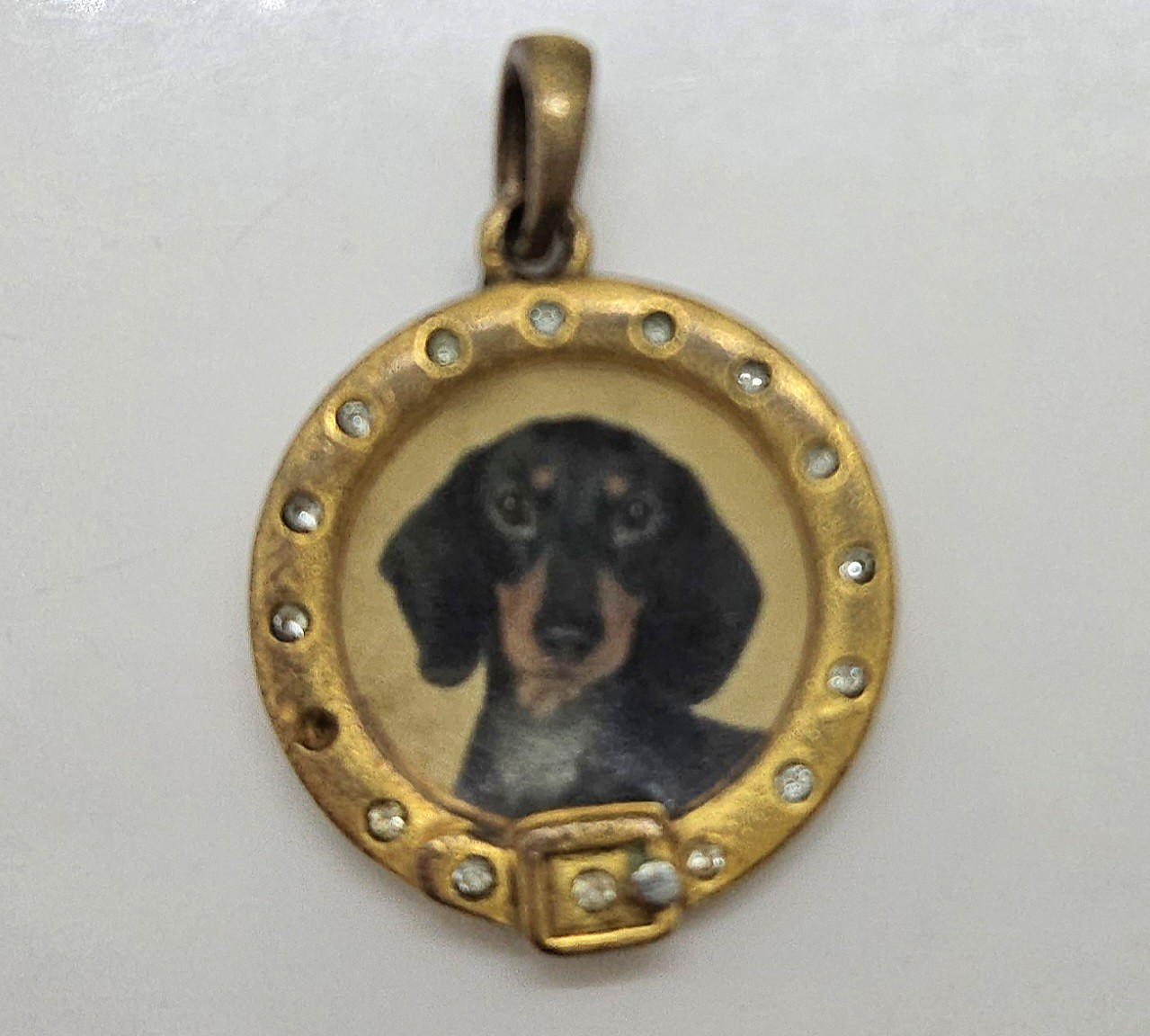 Vintage Dog Photo Pendant with Poem on Back 1″