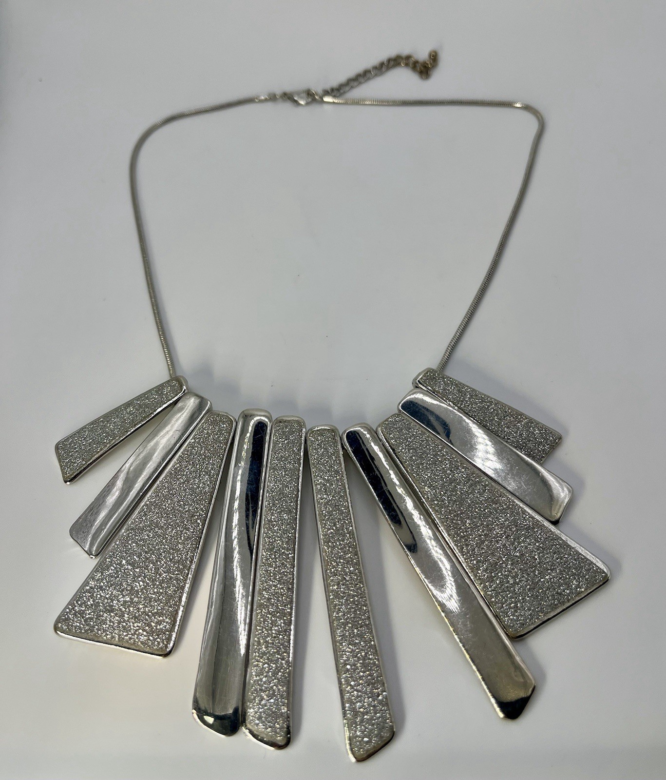 Vintage Sliver Tone Statement Necklace Slide Multiple Pendant Chain Choker 18”