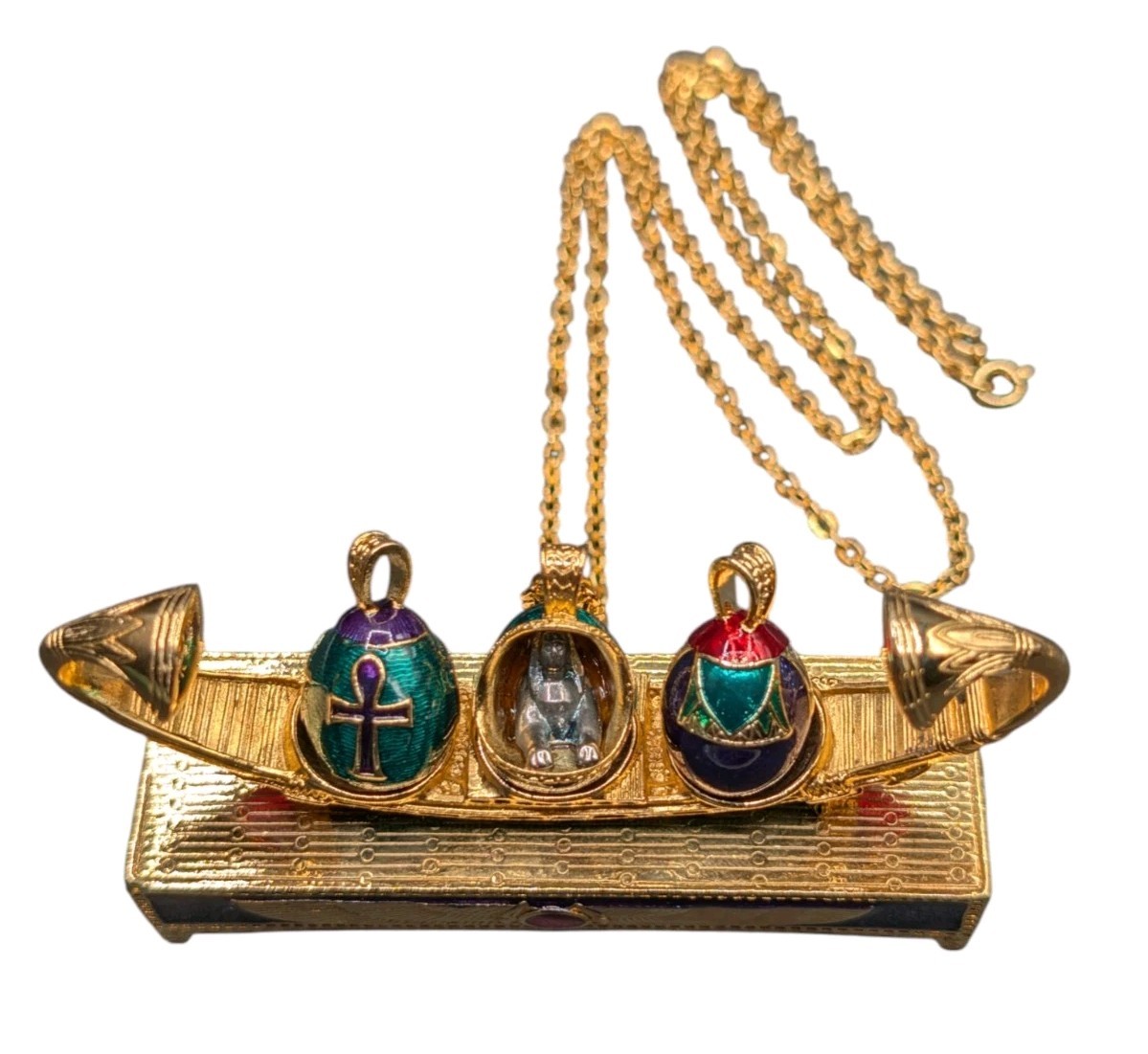 Vtg Edgar Berebi Limited Edition Egyptian Revival Eggs Boat Of Symbols Necklace