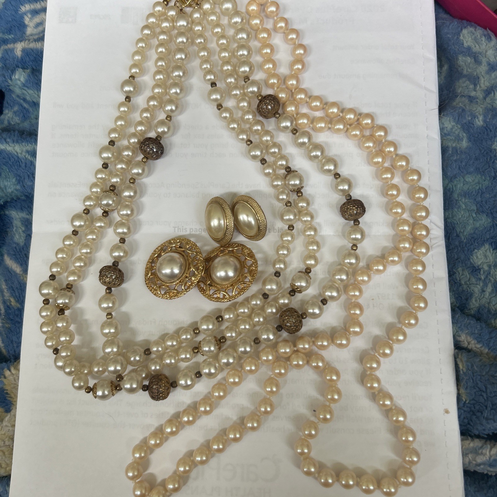 Vintage Faux Pearl Jewelry Necklaces Earrings-1 Pierced/1 Clip On-2 Necklaces!