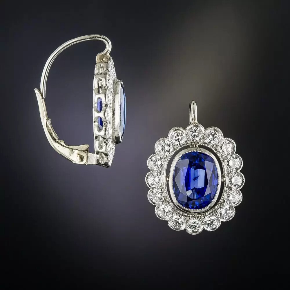 Art Deco Oval Cut Sapphire & Lab Created Diamond 925 Silver Engagement Earrings