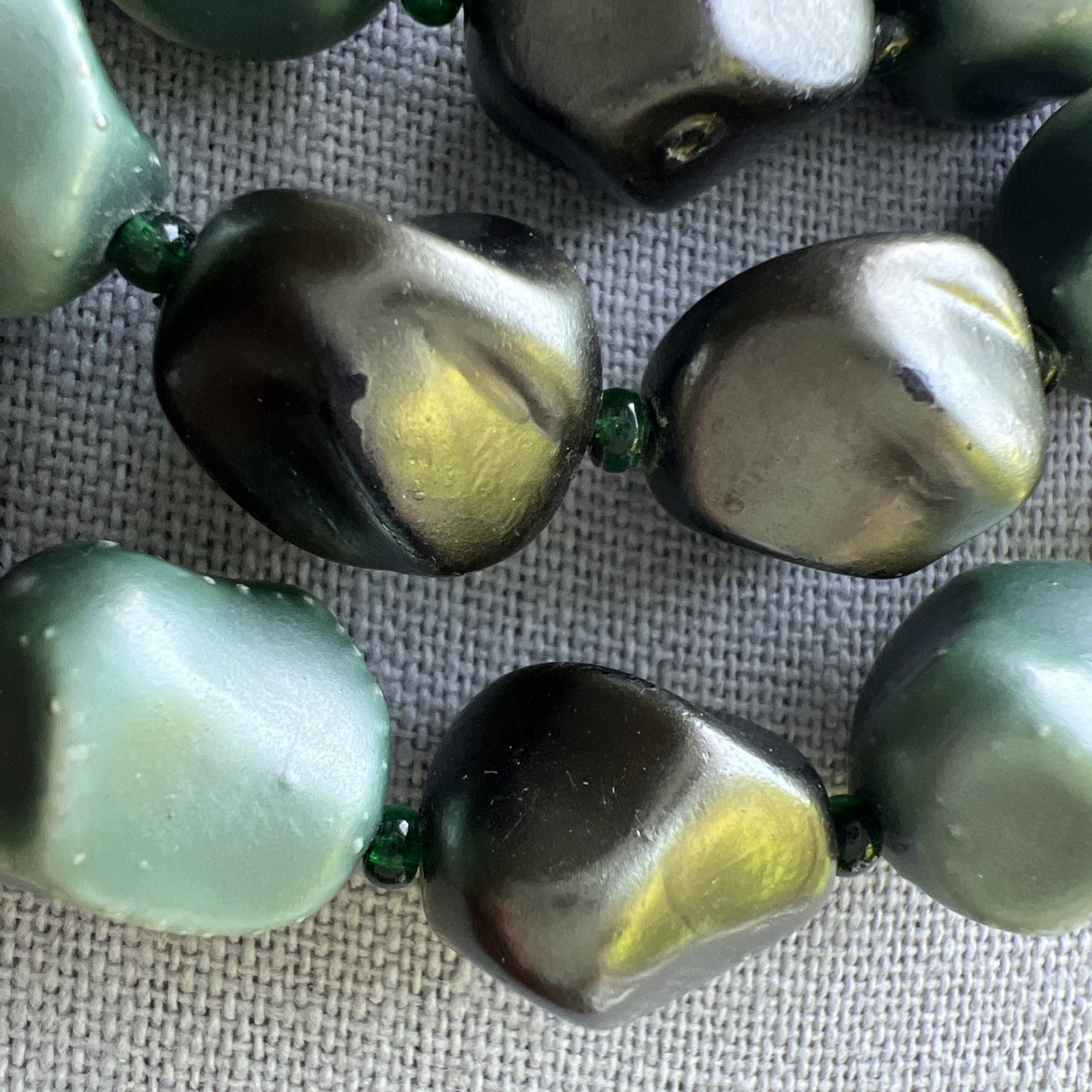 Rare Vintage 5 Strand Faux Stone Gray-Green Necklace; Beautiful!