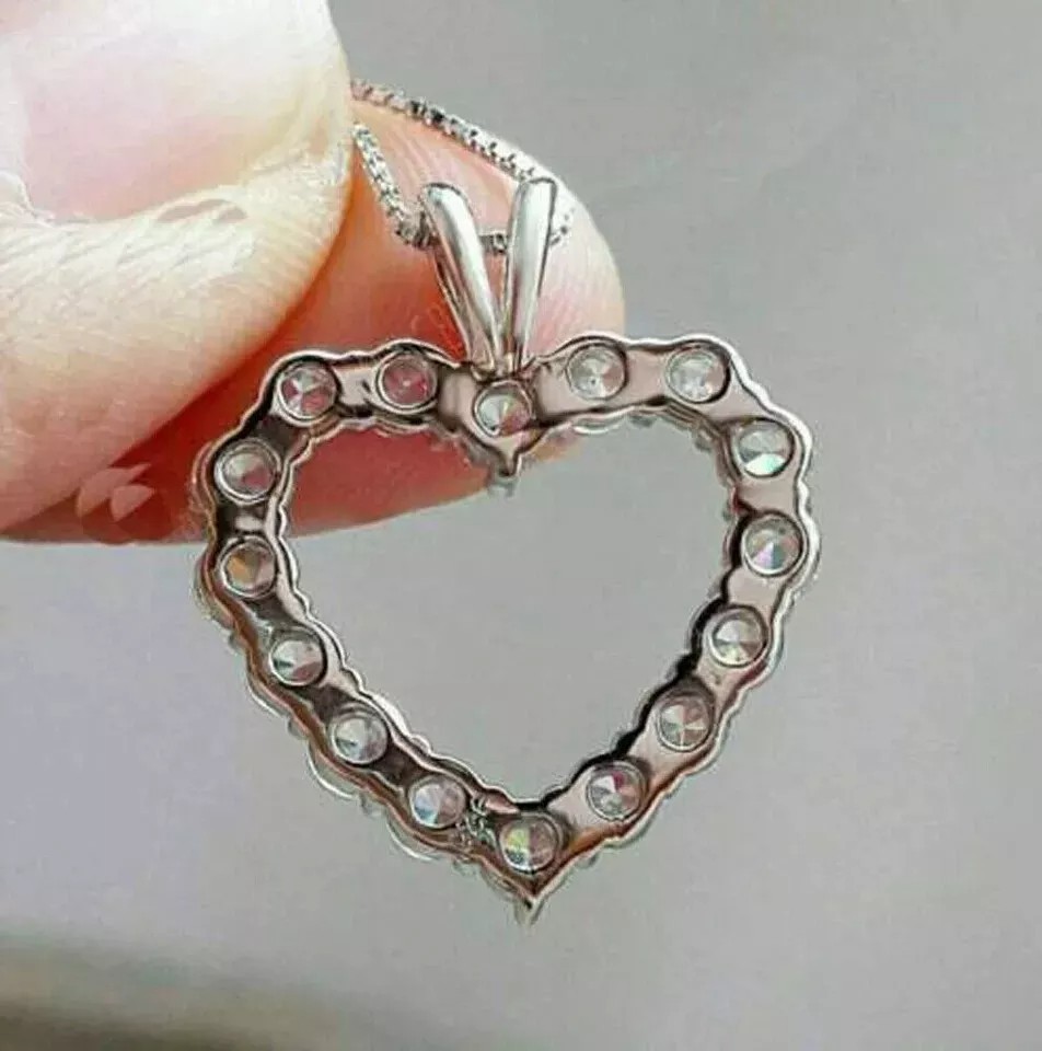 Round Lab-Created Diamond Special Love Propose Gift Pendent 14K White Gold FN