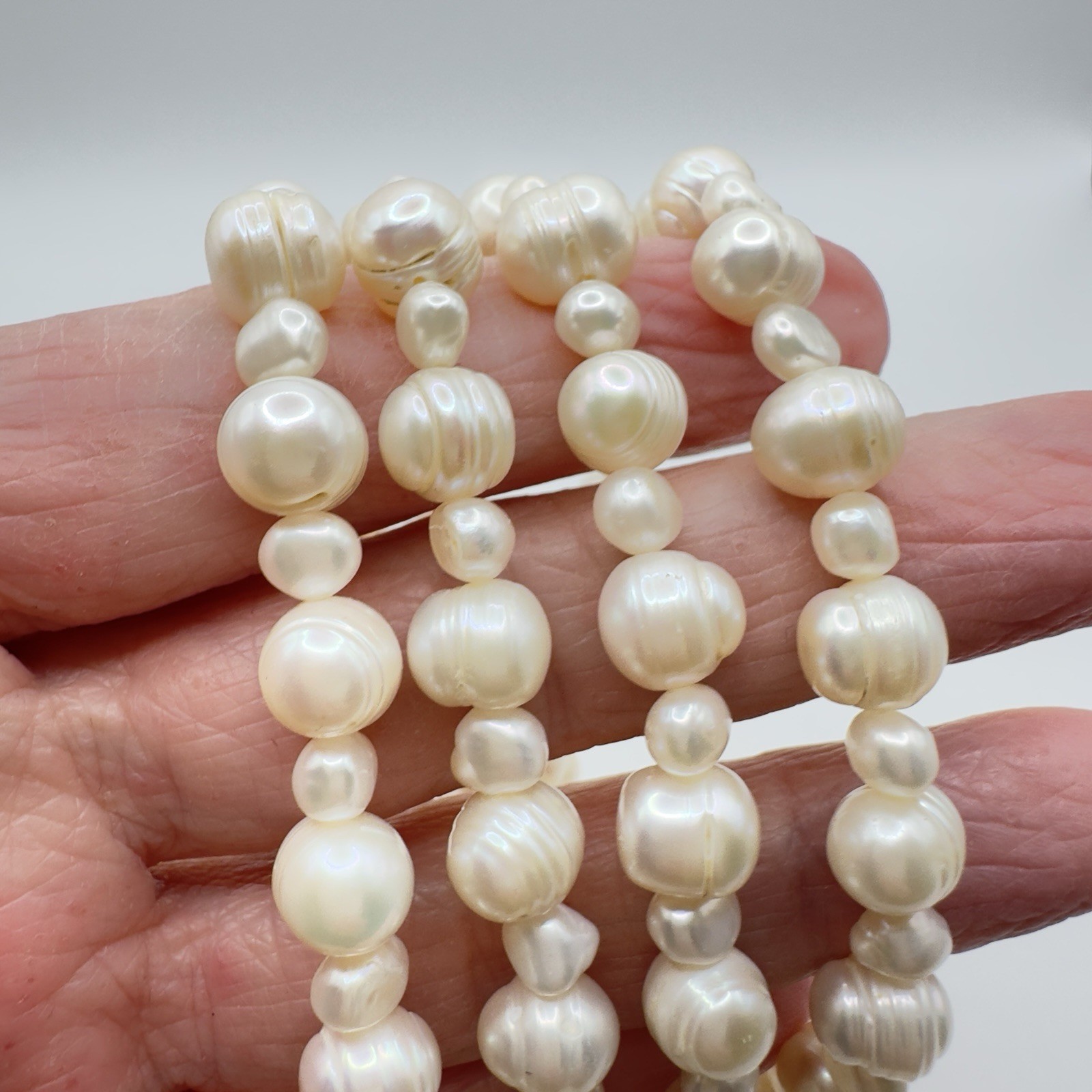 Baroque Pearl Necklace Continuous Strand 34″ Cream Off White 5mm – 8mm